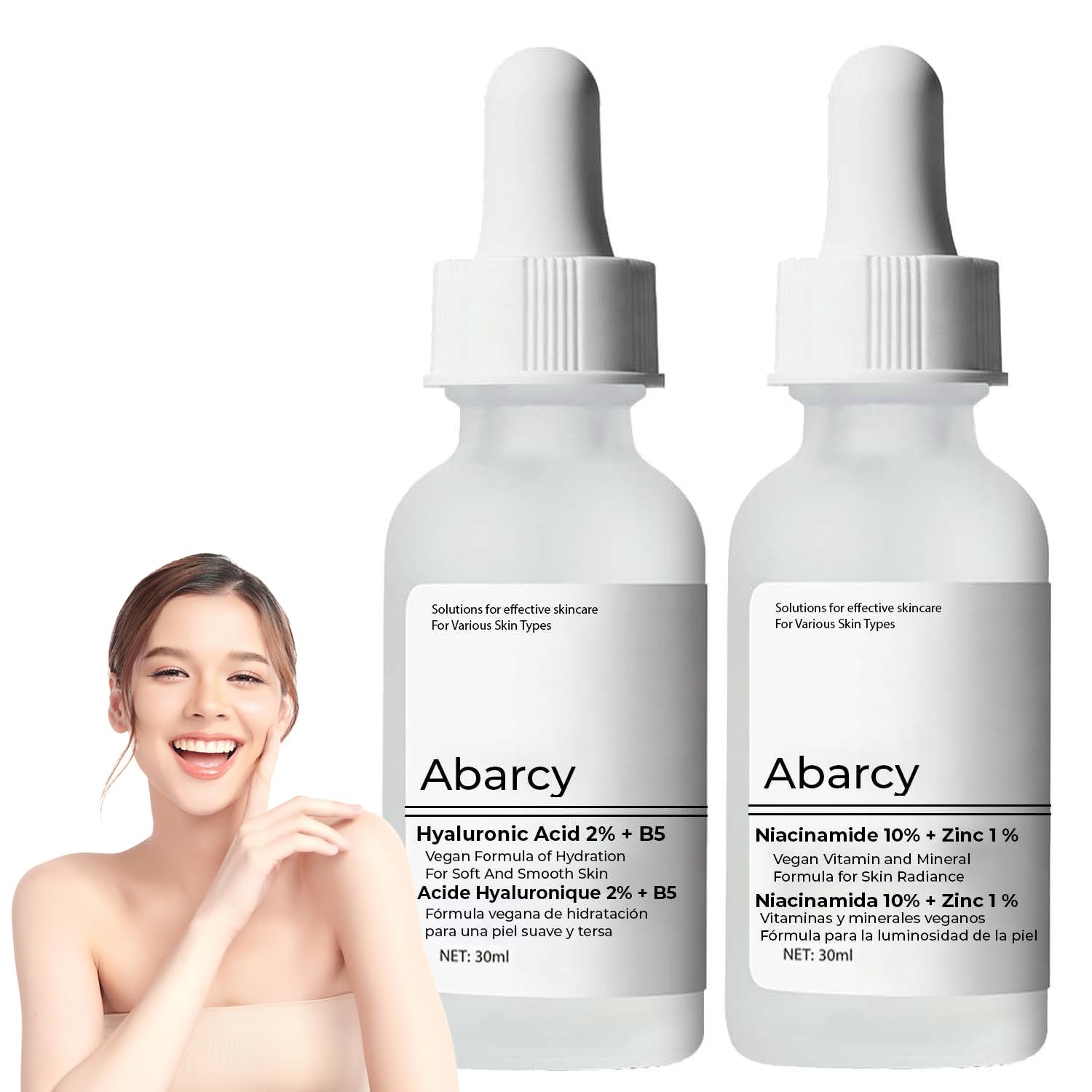 Bundle Face Care Set Facial Treatment: Hyaluronic Acid with 2% + Vitamin B5 and Niacinamide 10% + Zinc 1%, Hydrating Face Serum for Women Radient And Smooth Skin, Anti-Aging