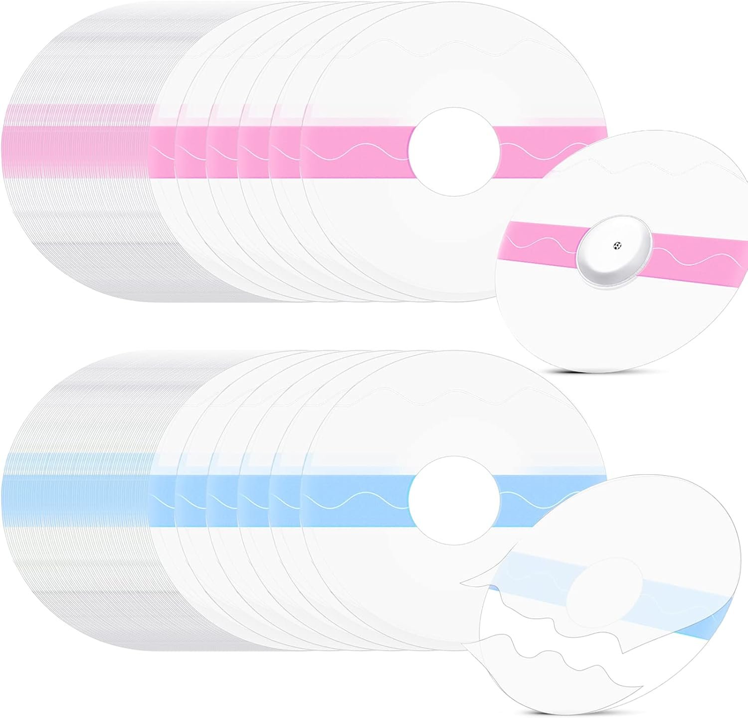 60 Pieces Shower Waterproof Patch Transparent Adhesive Patches Waterproof CGM Sensor Covers Protectors, Precut Clear Overpatch Tape Sticker with Hole for Shower Swimming Cycling Running, Pink and Blue