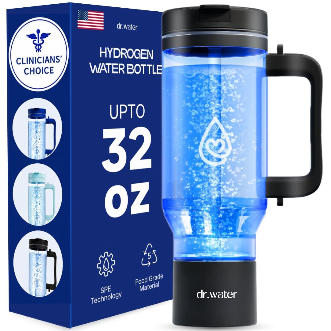 Hydrogen Water Bottle 32 Oz – Portable BPA Free Generator Tumbler with SPE/PEM Technology | Large Hydrogen Flask for Daily Hydration & Energy | H2 Infused Drinking Bottle Black by Dr Water