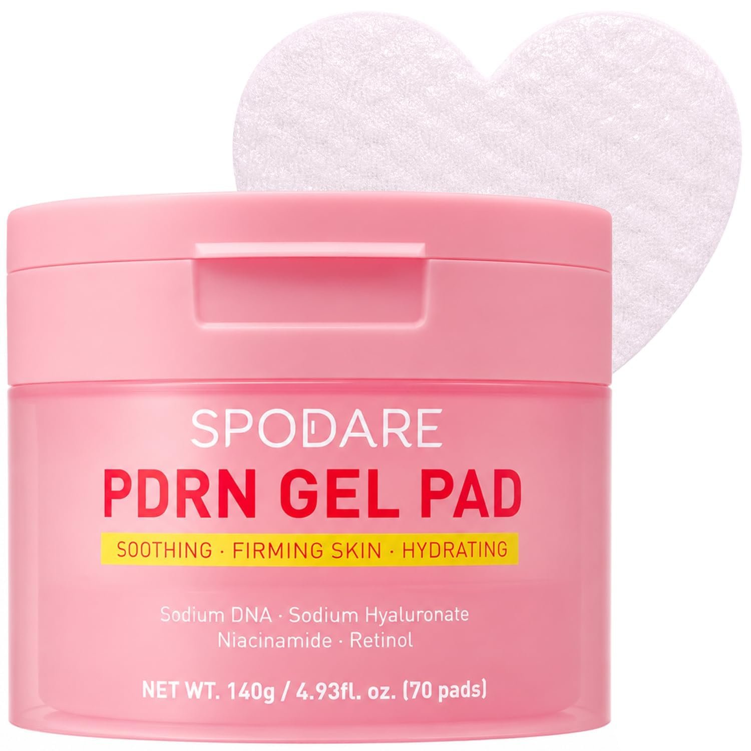 SPODARE Toner Pads Salmon DNA PDRN Collagen Jelly Pad, Heart Shape Gel Toner Pad with Collagen & Niacinamide for Soothing, Firming, Uneven Skin Tone – 70 Pads (1 Pack)