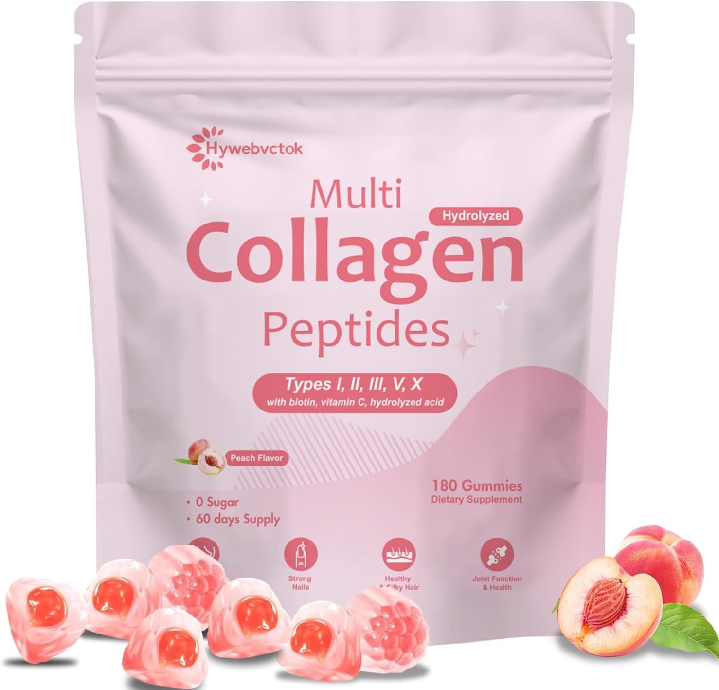 180 Count Marine Collagen Gummies for Women Men Sugar Free, Hydrolyzed Collagen Peptides Type I,II,III,V,X w/ 5000 Mcg Biotin,Hyaluronic Acid, Vitamin C A D E B6 B12 for Skin Hair Nails Bone Health