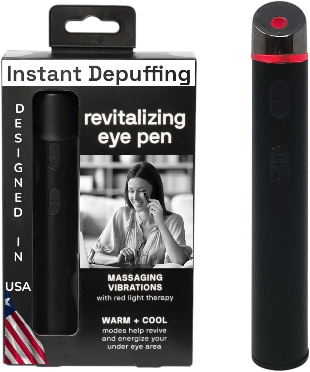 4-in-1 Eye Depuffing Wand with Vibration Massage, Red Light & Cold + Heat, Unisex, Designed in USA