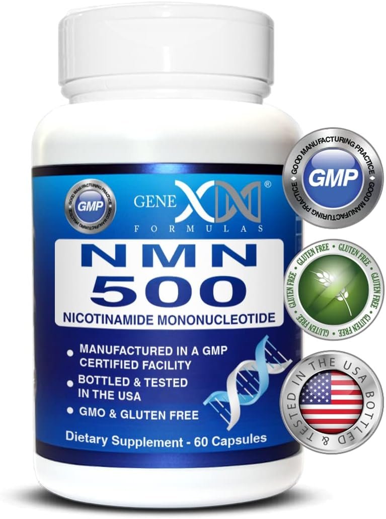Genex Formulas NMN 500mg – 99% Pure Shelf Stabilized Supplement Capsules for Increased NAD Levels & Healthy Aging, GMP Certified, 500mg per Serving, 60 Capsules