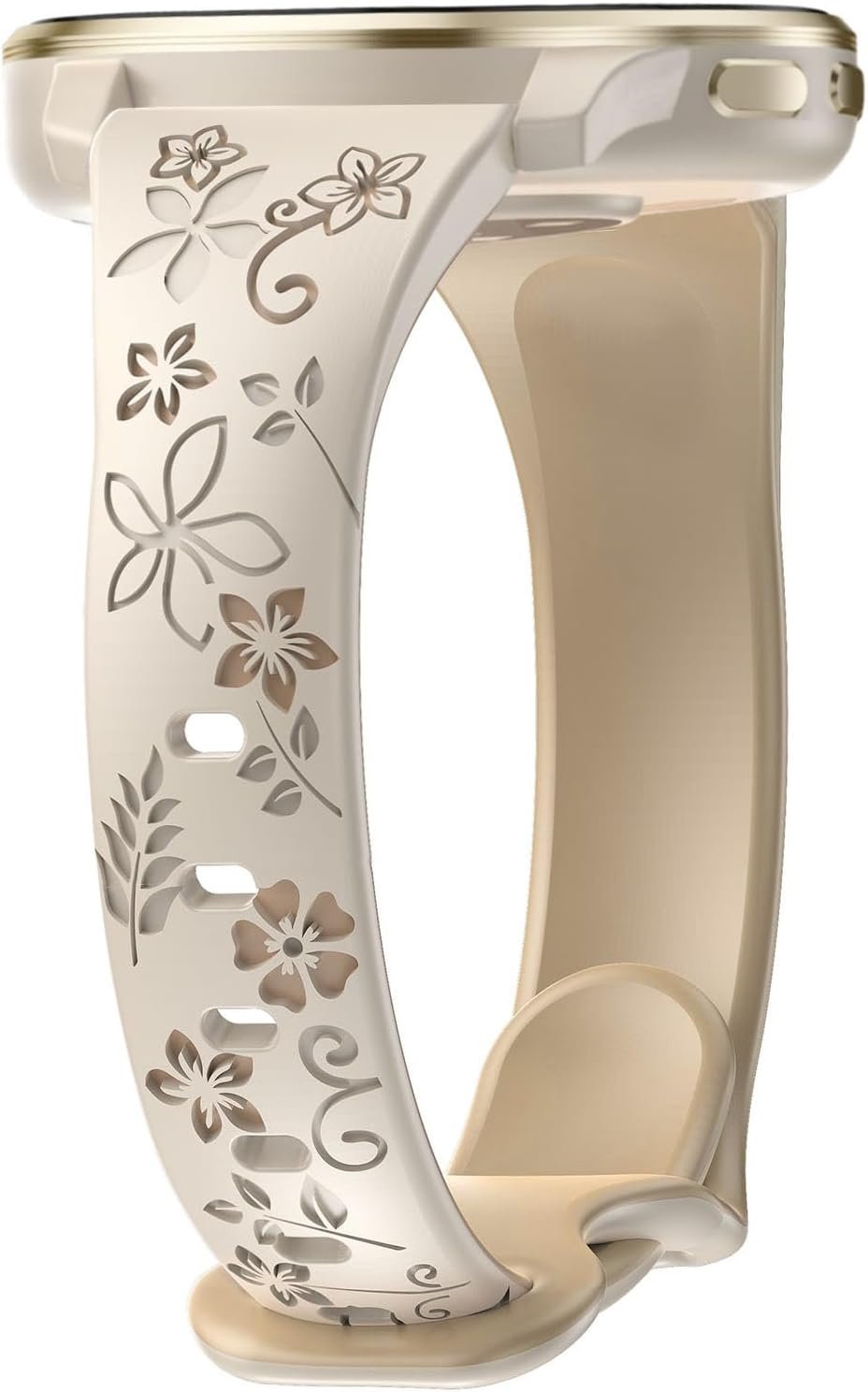 18mm Floral Engraved Slim Silicone Watch Bands Compatible with Garmin Venu 3s/Venu 4 41mm/Vivoactive 4s/ Venu 2s/ Vivomove 3s /Forerunner 255S/265S, Cute Flower Thin Soft Strap Wristband for Women Men