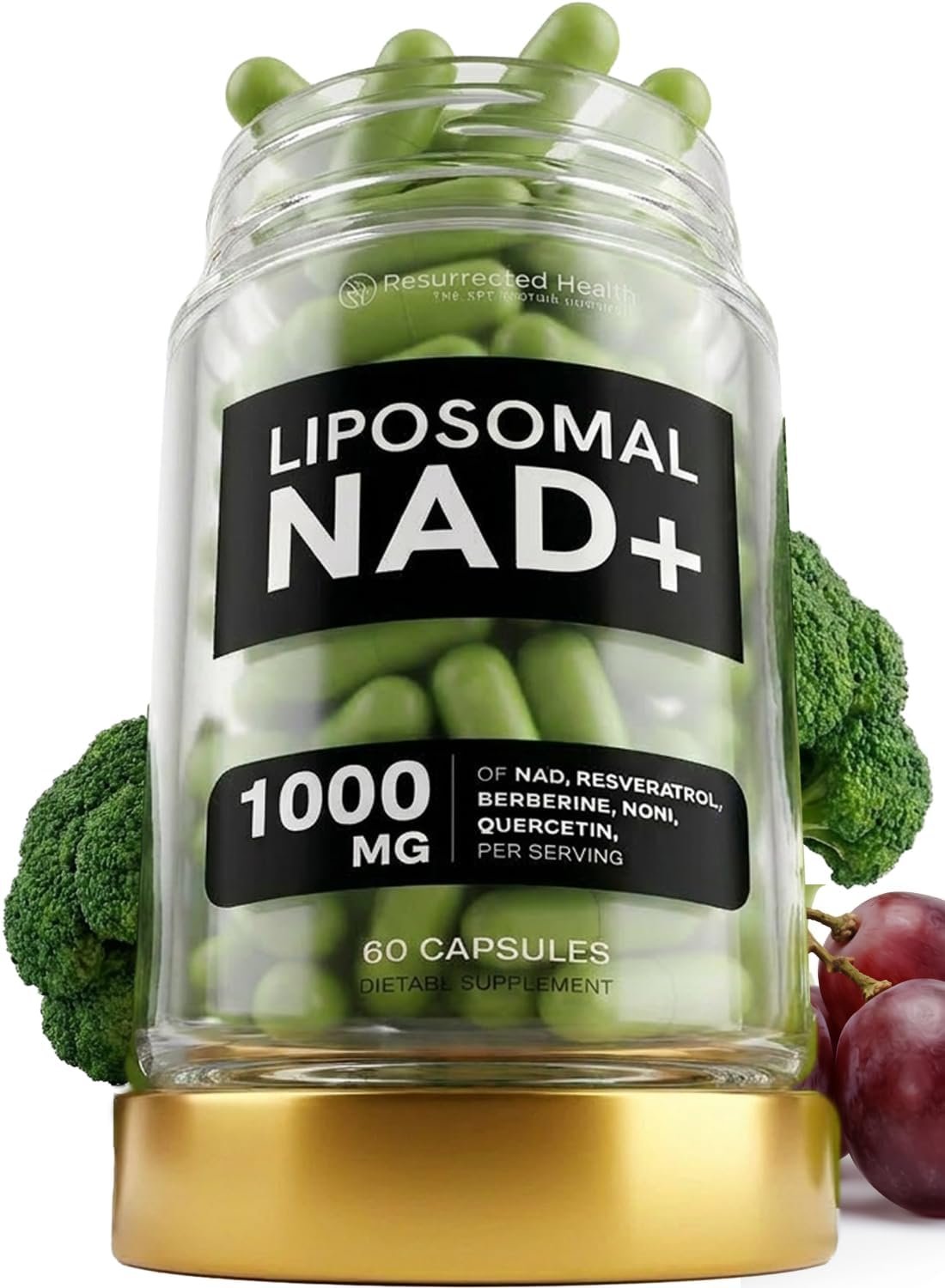 Liposomal NAD Supplement for Women w/Noni | 5-in-1 NAD Resveratrol Supplement w/Berberine & Quercetin | Pure NMN Powder Alternative | Supports Anti Aging & NAD+ Levels | 60 caps – 1 Pack