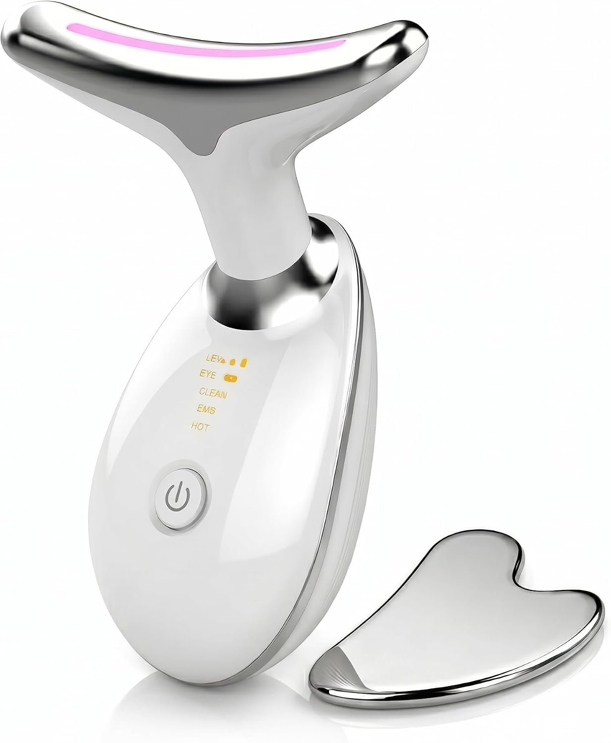 Neck Beauty Device, Red Light Therapy for Face and Neck, Microcurrent Facial Device, Face and Neck Massager with Heat, Skin Tightening and Lifting Tool, Includes Gua Sha, Rechargeable