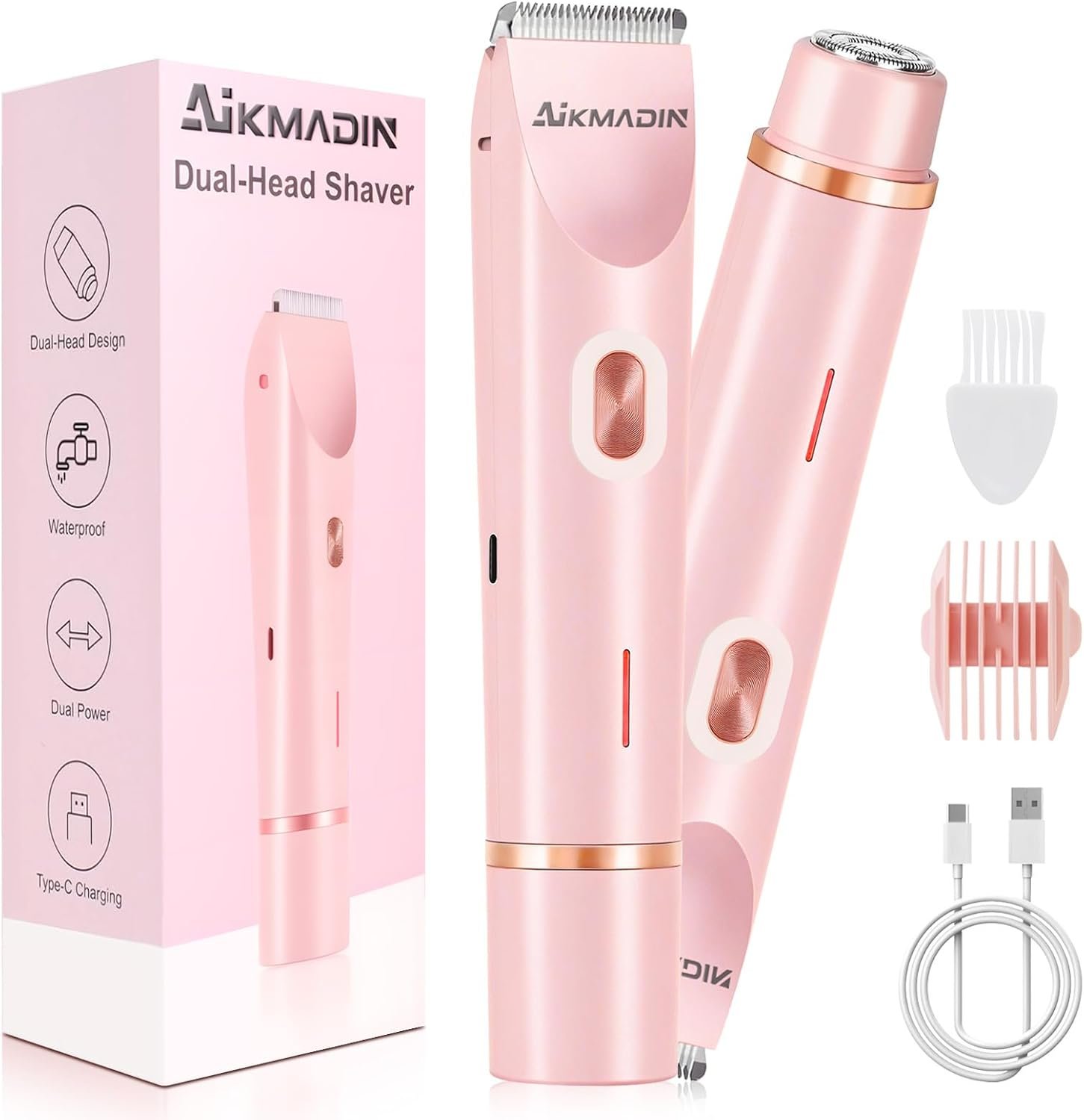 Dermave Bikini Shaver,Bikini Trimmer for Women,2 in 1 Dual Head Waterproof & Painless Electric Razors for Pubic Hair(Pink)