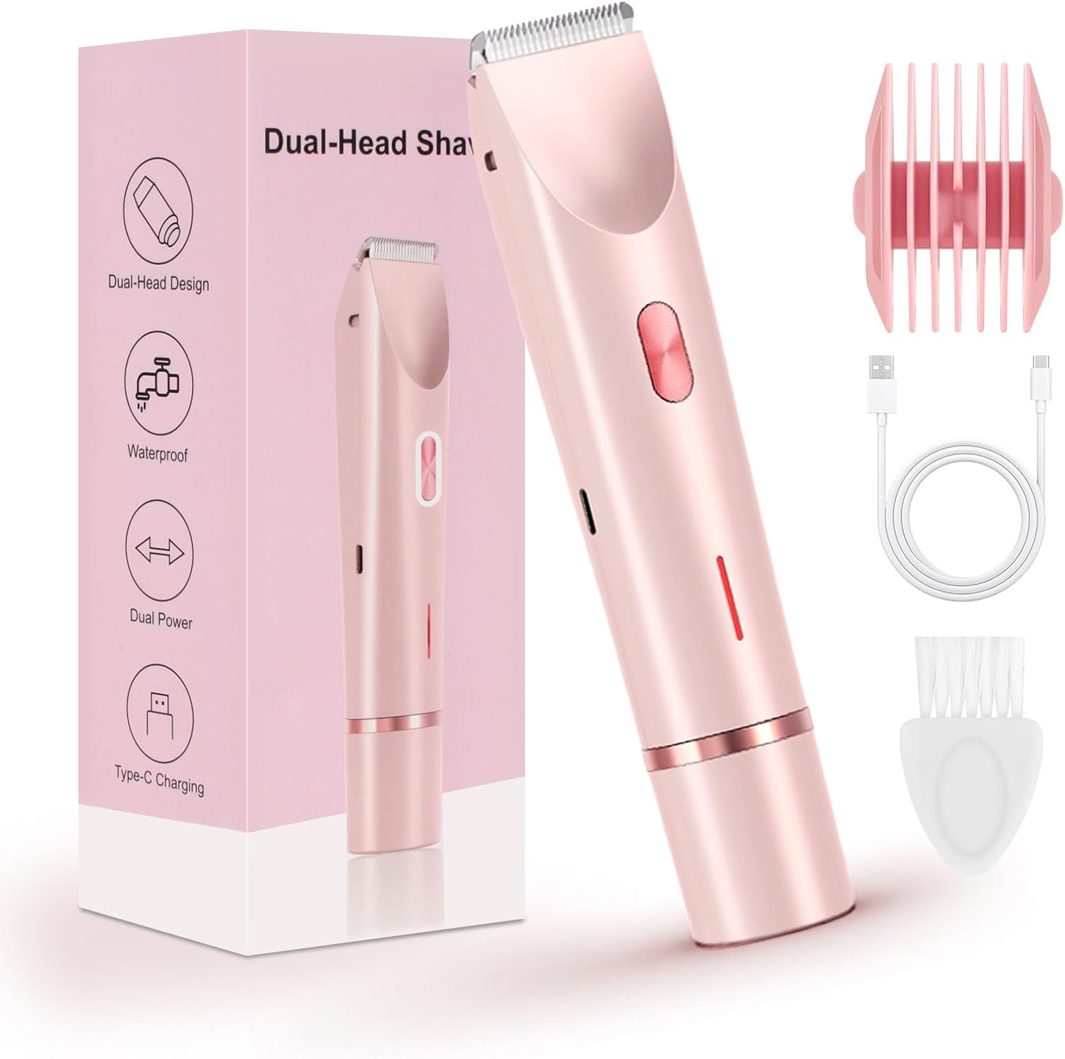 Dermave Bikini Shaver,Bikini Trimmer for Women,2 in 1 Dual Head Waterproof & Painless Electric Razors for Pubic Hair(Pink)