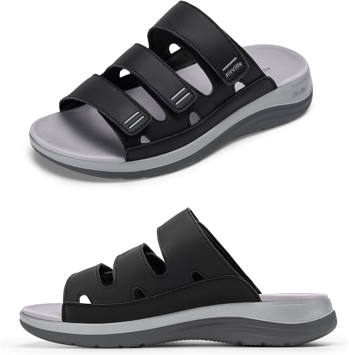 FitVille Women’s Wide Slides Sandals with Arch Support, Comfortable Summer Flats Sandals for Beach Vacation Walking Travel