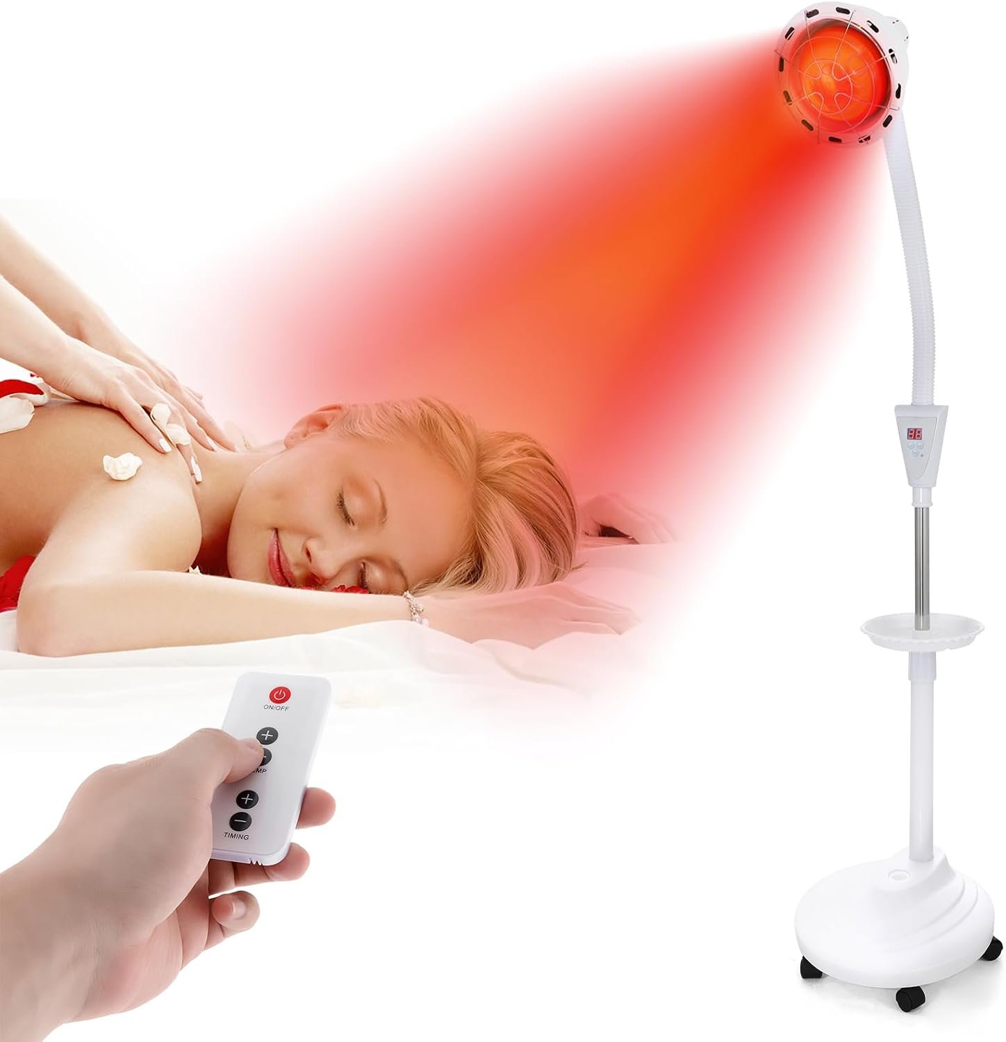VARIPOWDER Red Light Therapy for Face and Boby Infrared Heat Lamp with Adjustable Stand LED 660nm and 850nm Red-Light for Skin Care (Water/Sand Filled Base)