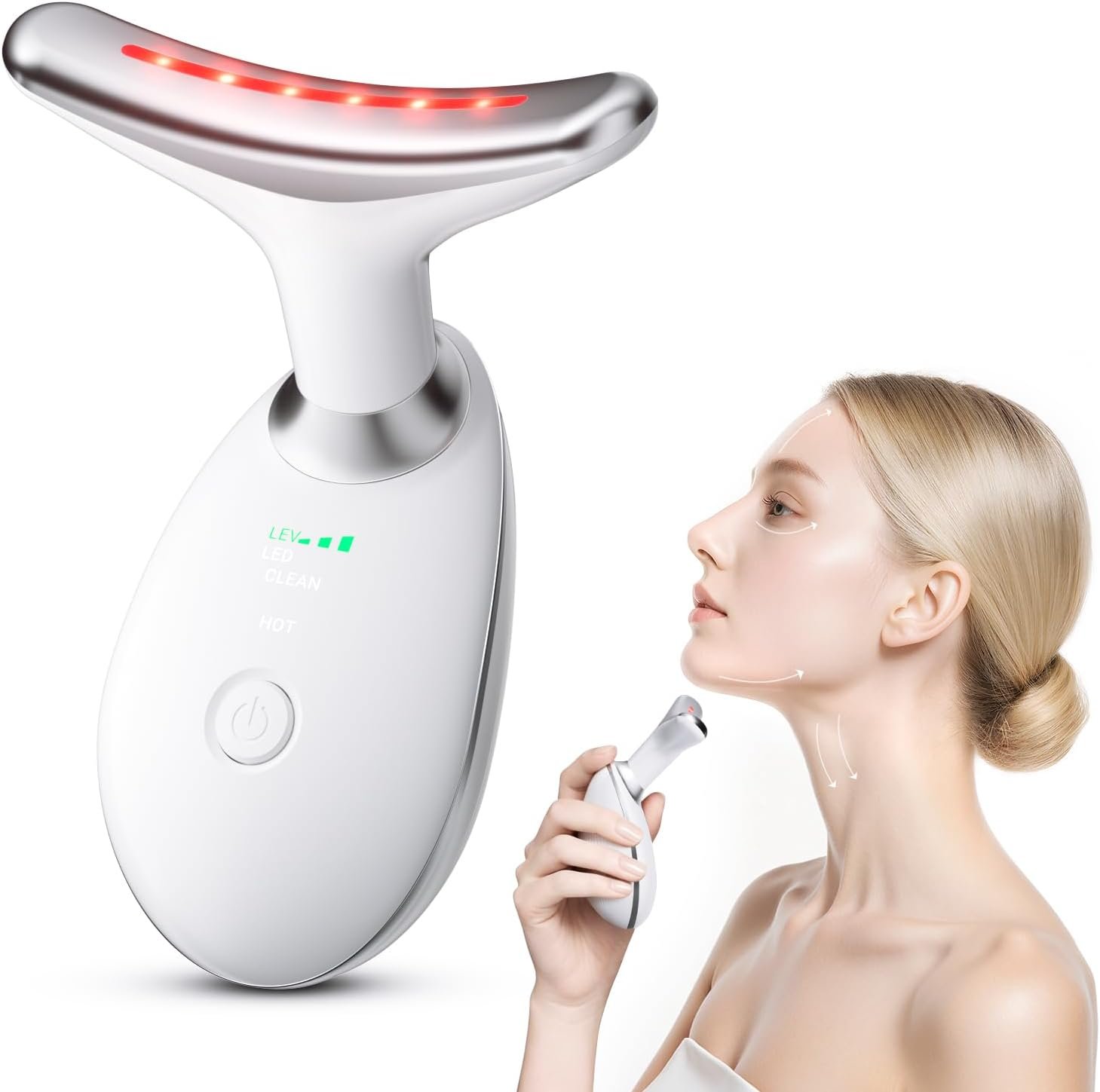 Neck and Face Care Device for Home Daily Use, Skin Care Tool, Wrink-le Improve, Firm, Tightening and Smooth White