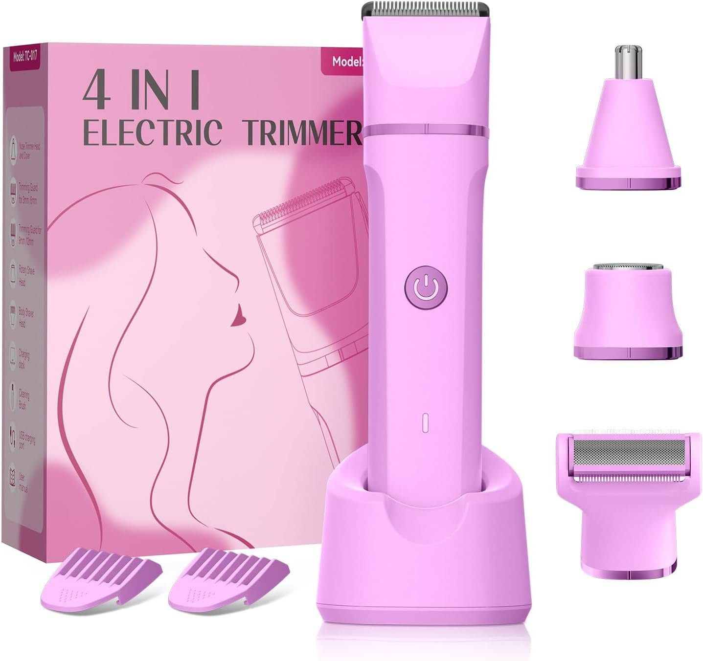 Electric Bikini Trimmer for Women: Electric Razors for Pubic/Leg/Armpit/Facial Hair, 4-in-1 Shaver Grooming Kit for Travel/Wet/Dry Use, Birthday Valentine’s Day Self-Care Gifts for Mom Wife Girlfriend