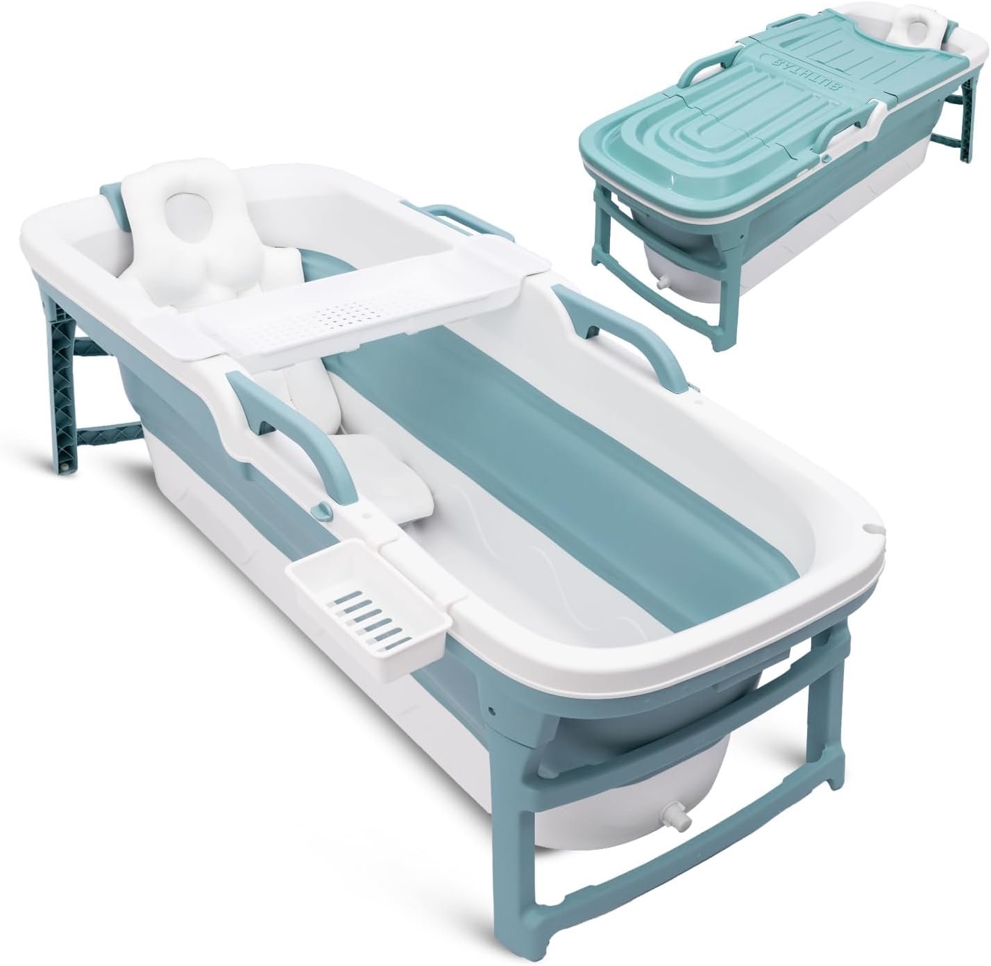 SereneLife 59″ Portable Bathtub for Adults – Large Foldable Freestanding Bath Tub for Hot Spa, collapsible for Cold Plunge Ice Bath, Indoor/Outdoor, Pet & Family Use, Complete Set