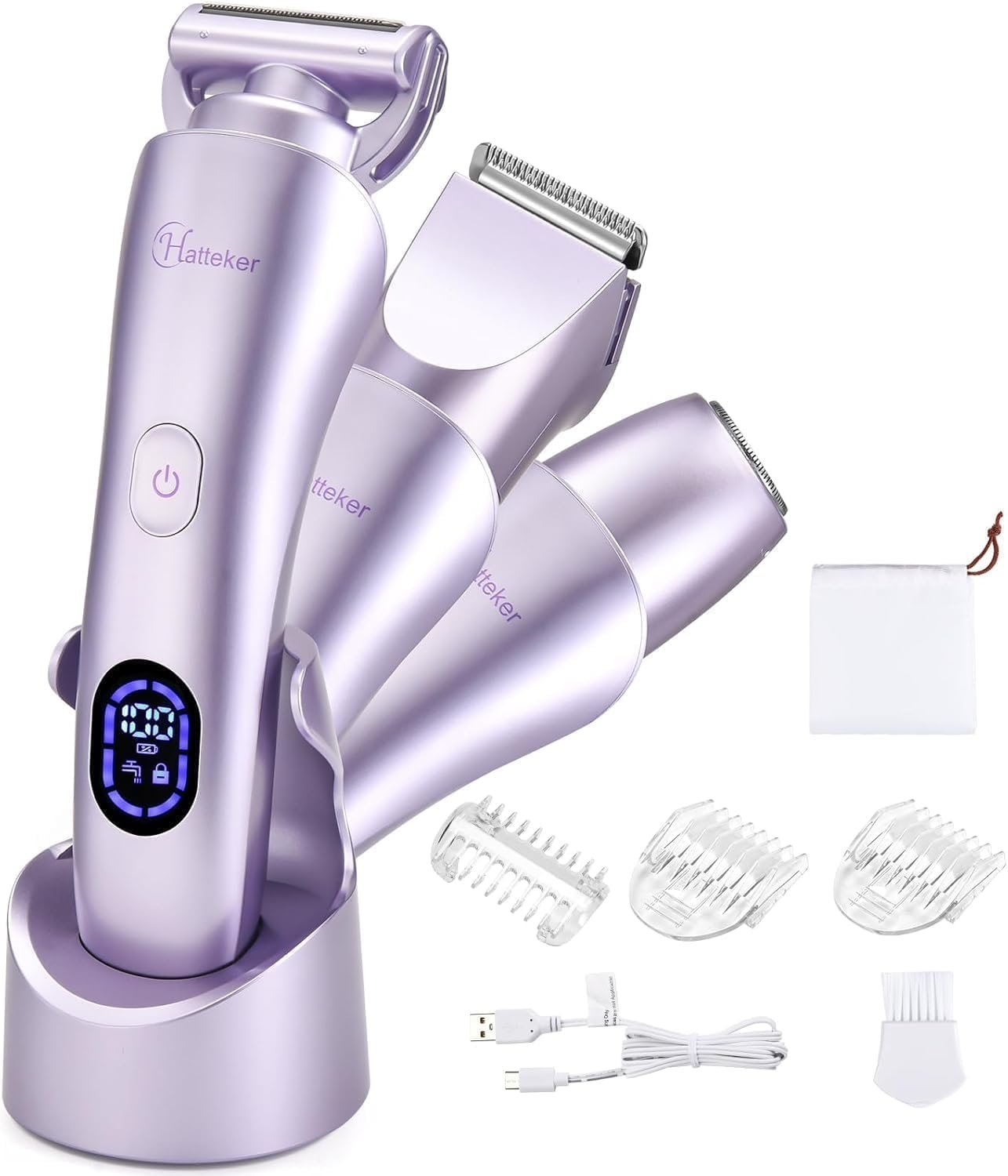 Hatteker Women’s Electric Shaver Bikini Trimmer Hair Trimmer for Women LED Display Electric Razor for Legs Bikini Underarm Public Hairs Led Display IPX7 Waterproof Gift for Women (Purple)