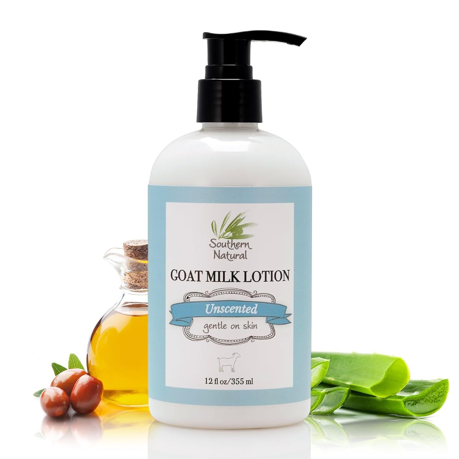 Southern Natural Goat Milk Lotion – Nourishing Face, Body & Hand Moisturizer for Dry & Sensitive Skin – Hydrating Cream, Gentle Skincare for Soft & Smooth Feel – Unscented 12oz