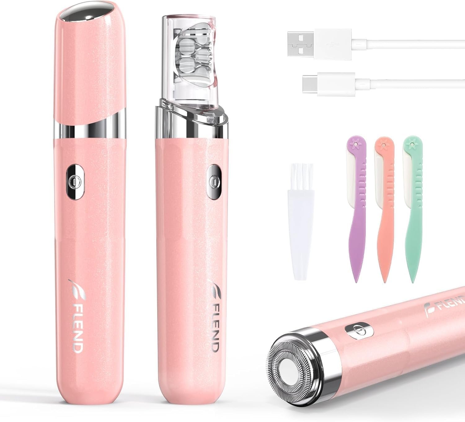 Facial Hair Remover for Women, 2-in-1 Smooth Glide Painless Electric Epilator with LED Light, USB Rechargeable Portable Lady Shaver for Face Lip Chin Leg Arms Bikini