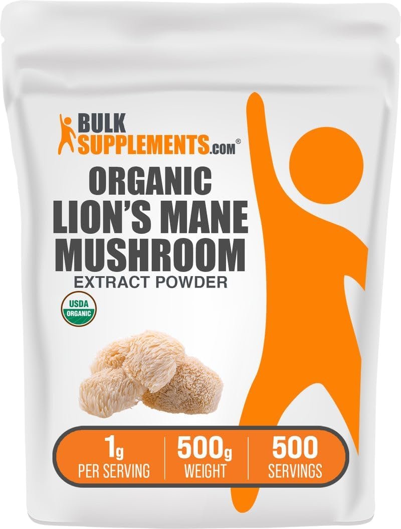 BulkSupplements.com Organic Lion’s Mane Mushroom Extract Powder – Mushroom Supplement, Brain Supplement for Memory and Focus Support – Vegan, 1g per Serving, 500g (1.1 lbs) (Pack of 1)