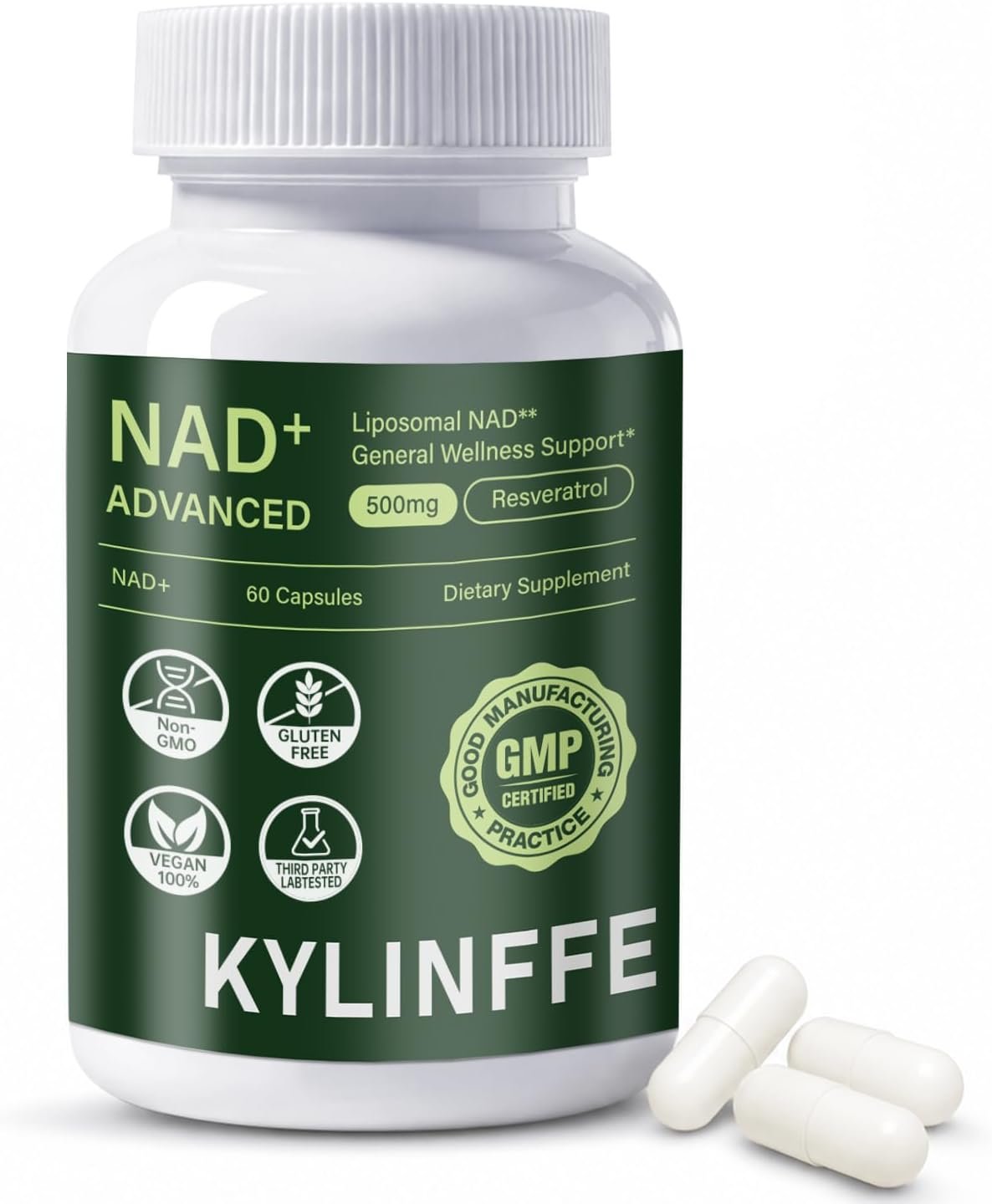 Liposomal NAD Resveratrol Supplement 500mg Pure NAD+ per Serving Supports Brain Function, Anti Aging, Cellular Energy for Men and Women, Third Party Tested, Vegan, Non-GMO, Gluten Free, 30 Servings