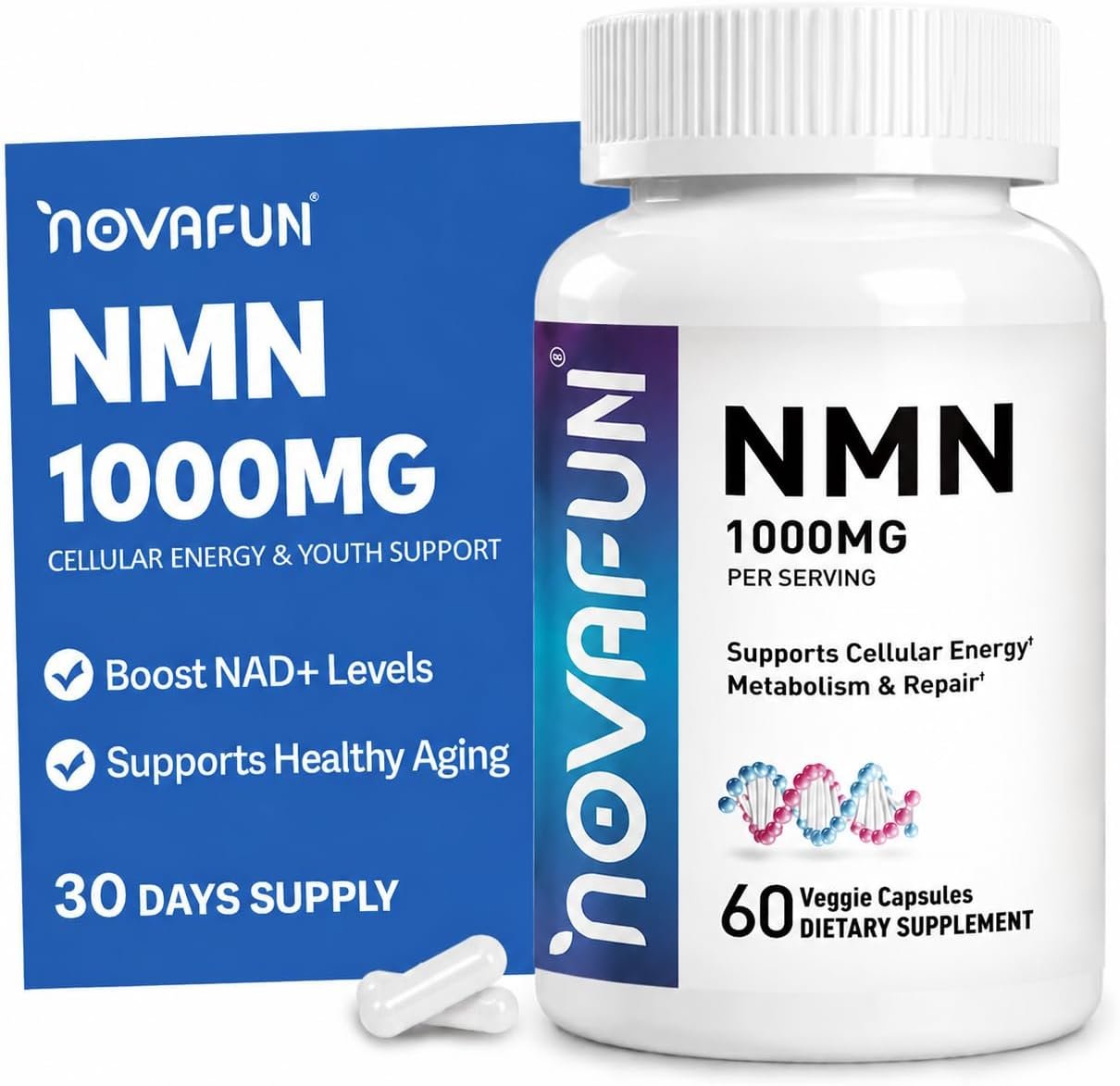NMN 1000mg Supplement – 99.9% Purity Beta-Nicotinamide Mononucleotide for Men & Women – NAD+ Boost, Healthy Aging & Cellular Energy – 60 Veggie Capsules