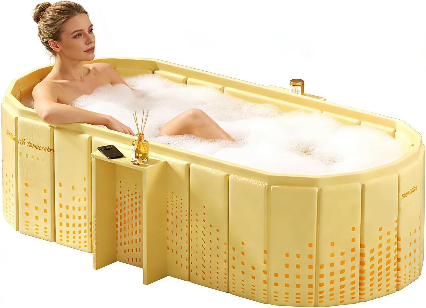 jessie 59 Inches Portable Bathtub, Foldable Ice Bath Tub for Adult, Bathroom Hot SPA Soaking Cold Plunge Tub Freestanding Bathtub Indoor Outdoor Yard