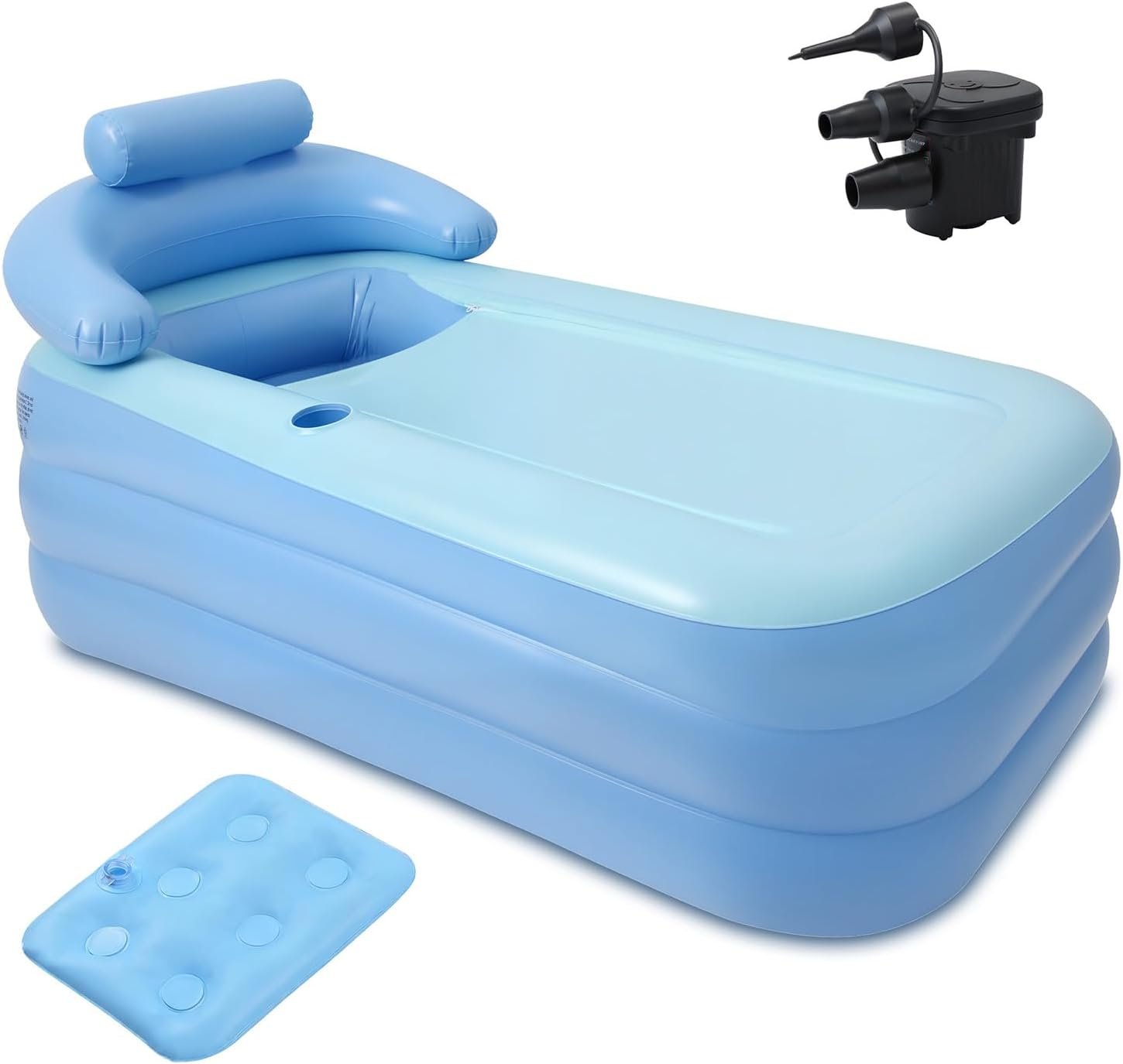 Anfrere Portable Inflatable Bathtub with Electric Air Pump, Foldable Freestanding Tub, Built-in Water Pillow & Back Support, Cup Holder, Insulated PVC, Includes Repair Patches for Indoor/Outdoor Use