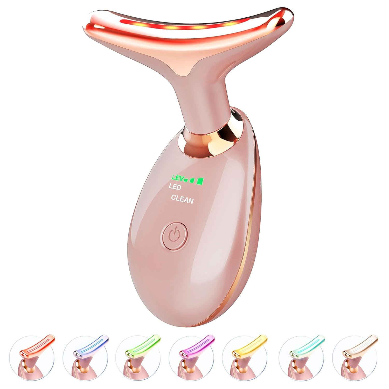 ELISHINE Light Based Face-Neck-Massager – 7 Color Portable Facial Massager for Skin Care, Rose Gold