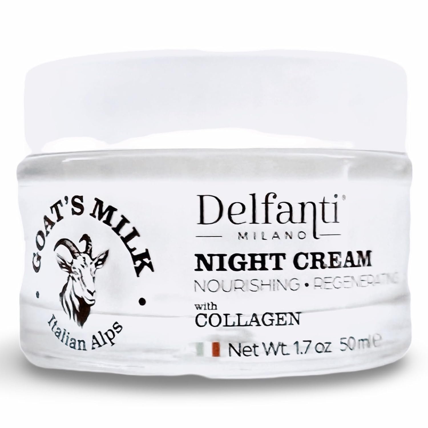 Delfanti-Milano • GOAT’S MILK with COLLAGEN Nourishing and Regenerating NIGHT CREAM • Face and Neck Moisturizer • Made in Italy