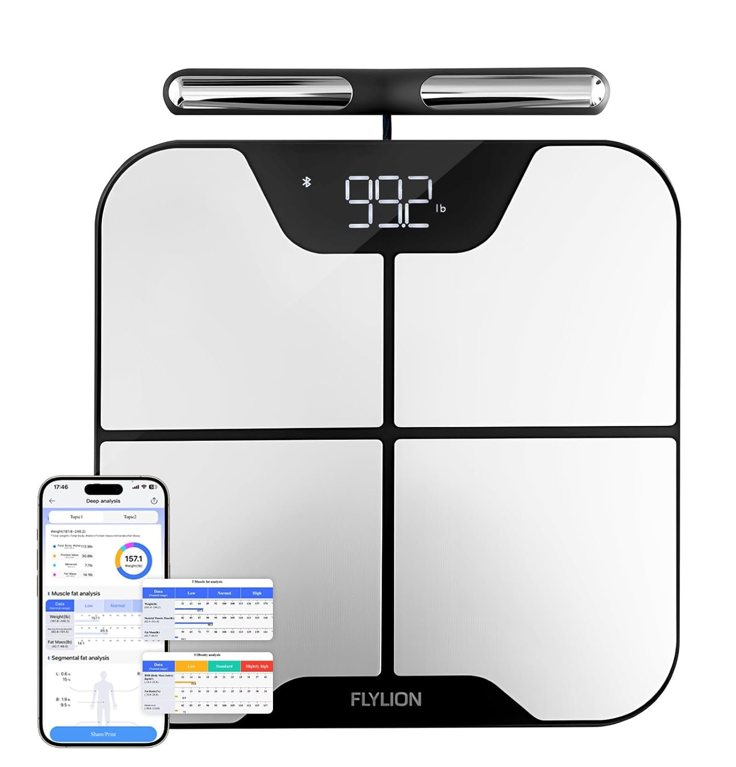 Smart Scale for Body Weight with Handle, 8-Electrode Full Body Composition Analyzer with BMI, Body Fat, Muscle Mass, 57 Metrics, Accurate Bluetooth Digital Scale for Home Gym, Women & Men