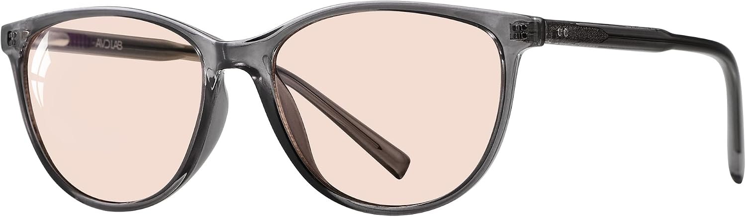 Indoor FL-Flex Fluorescent-41 Light Pink Tinted Blue Light Blocking Glasses Cat Eye Migraine Light Sensitivity Glasses Photophobia Fluorescent LED Glare Women AB3311(Grey Frame Light Rose Lens)