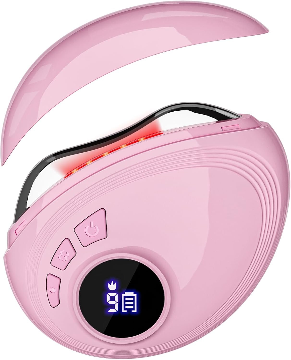 Professional LED Red Light Gua Sha Massager, 9-Level Adjustable Face and Neck Sculptor for Skin Firming, Jawline Contouring & Serum Absorption, Portable Metal Facial Skincare Tool – Pink