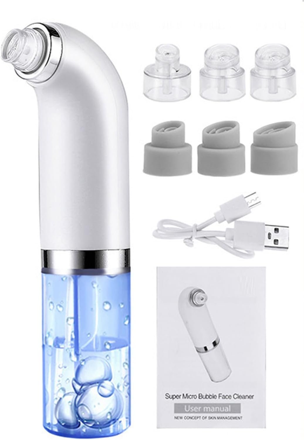 Blackhead Remover – Facial Blackhead Extractor with Sewage Separation, 3 Adjustable Suction Levels, USB Rechargeable Pore Cleaner, 6 Interchangeable Suction Heads, Suitable for Both Men and Women