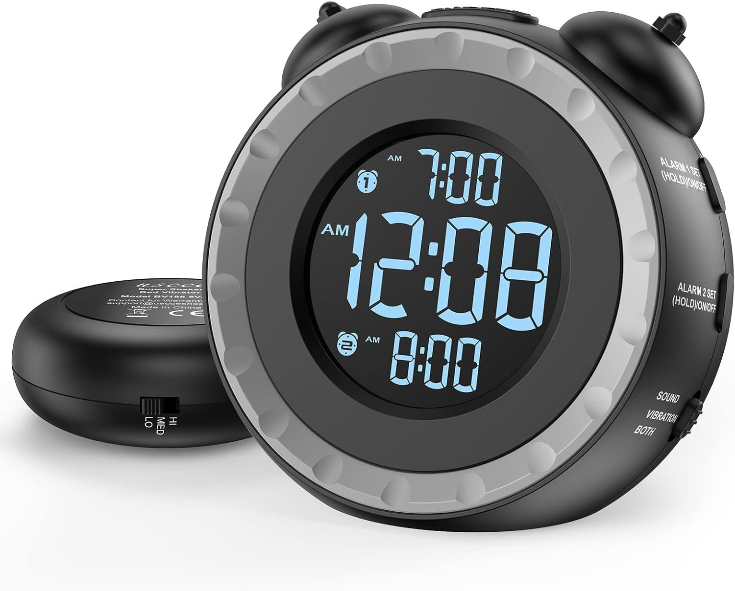 uscce Loud Dual Alarm Clock with Bed Shaker – 0-100% Dimmer, Vibrating Alarm Clock for Heavy Sleepers or Hearing Impaired, Easy to Set, USB Charging Port, Snooze, Battery Backup