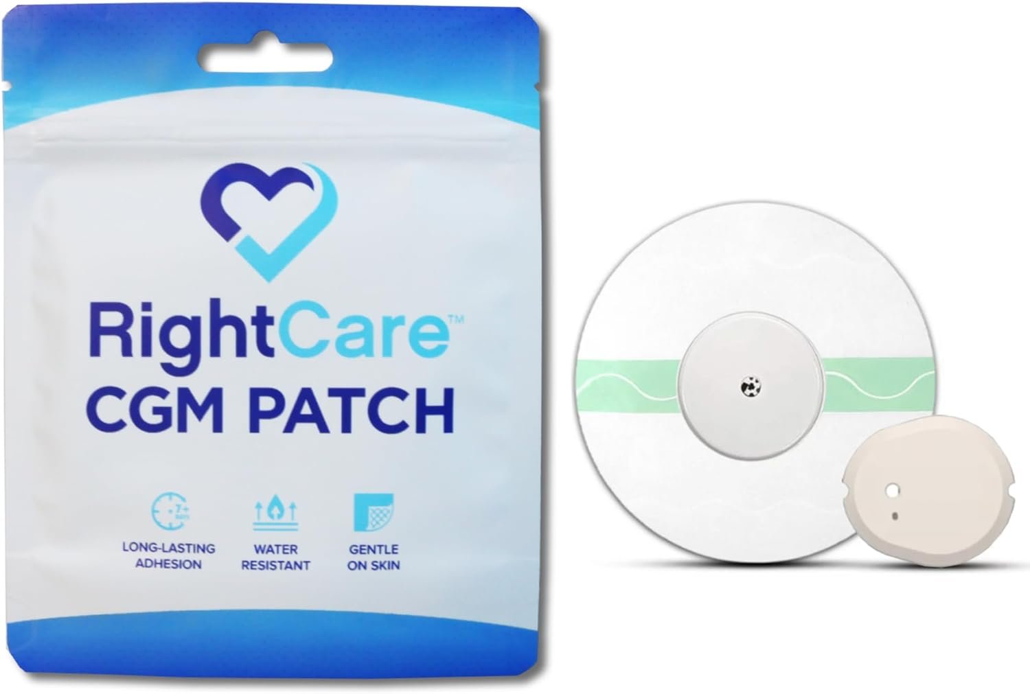 RightCare CGM Adhesive Patch for Libre & Dexcom G7, Clear, Water Resistant Overpatch, Bag of 25