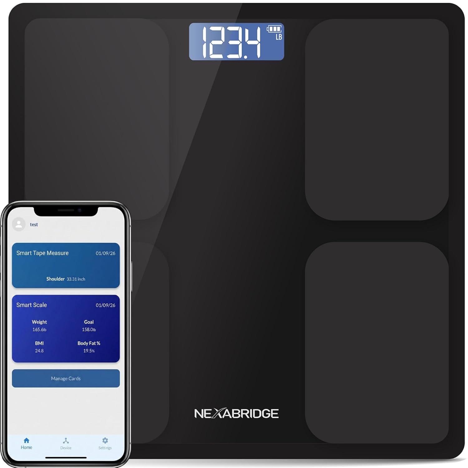 Smart Scale for Body Weight, BMI, Body Fat, Muscle Mass, 11″ Large Digital Bathroom Scale, 12 Body Composition Analysis, Sync App, Bluetooth, LED Display, 400 lbs – Nexa 1