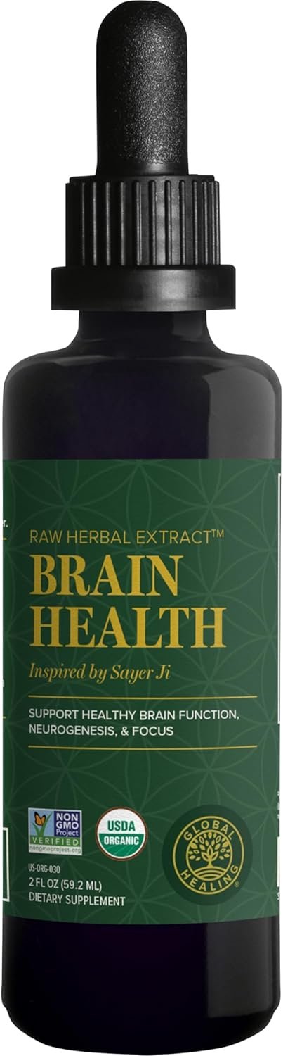 Global Healing Center Brain Health – USDA Organic Brain Supplements for Memory & Focus – Nootropics Supplement to Combat Mental Fog, Advanced Focus Factor for Adults Extra Strength – 2 Fl Oz
