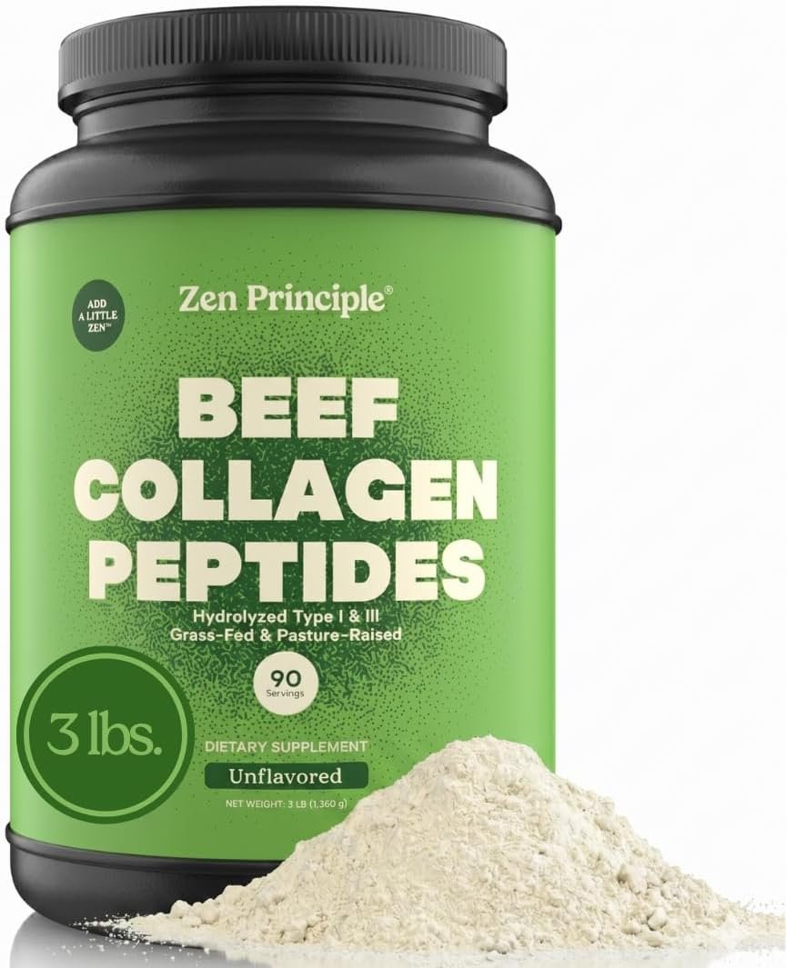 Zen Principle Grass-Fed Agglomerated Hydrolyzed Collagen Peptides 3 lb. Anti-Aging Protein for Healthy Hair, Skin & Joints. Paleo Friendly, GMO and Gluten Free, Pasture-Raised Bovine.