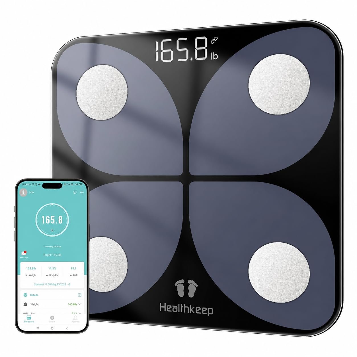Body Fat Scale, Smart Bathroom Weight Scale, BMI Body Composition Monitor, High Precision Health Analyzer with Smartphone App for Fitness Tracking 400 lbs/180 kg
