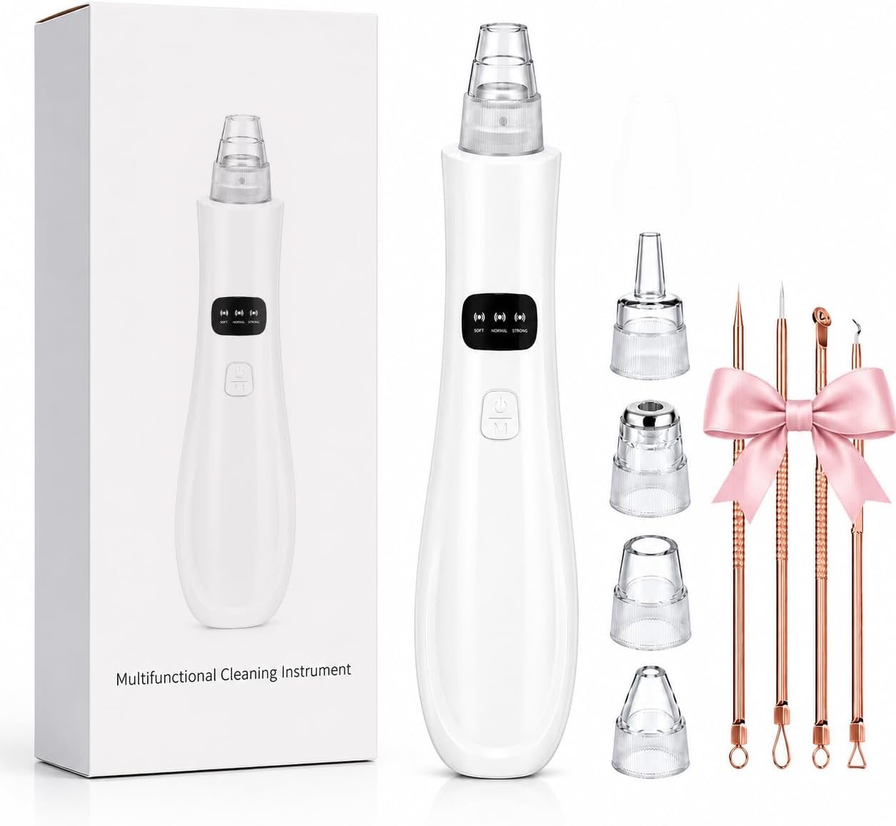 Pore Vacuum Blackhead Remover, Facial Pore Cleaner with Adjustable Suction Levels, 5 Interchangeable Heads, Deep Clean Face Vacuum Tool for Women and Men, Home Skincare Gift