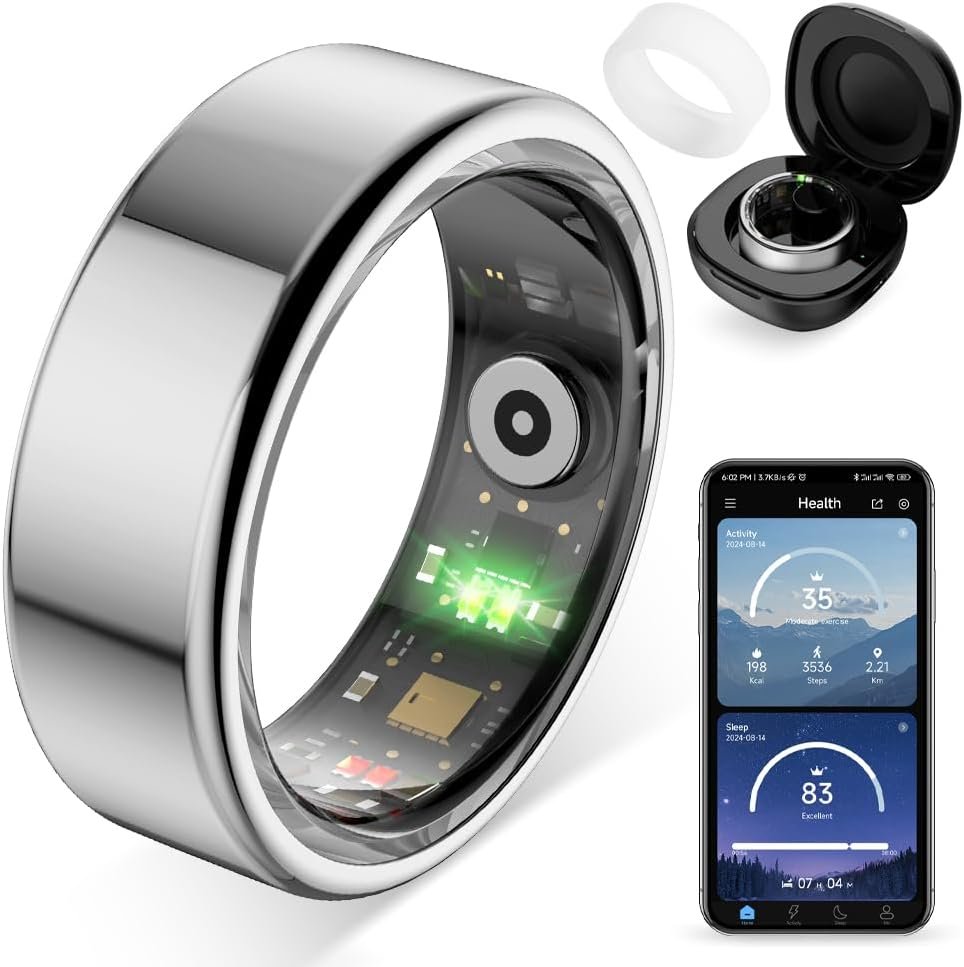 COLMI R02 Smart Ring, Smart Ring for Women and Men, No Subscription Fee, with a Charging Case, Supports Heart Rate, Blood Oxygen, Sleep Health Monitoring. (Silver, 9#)