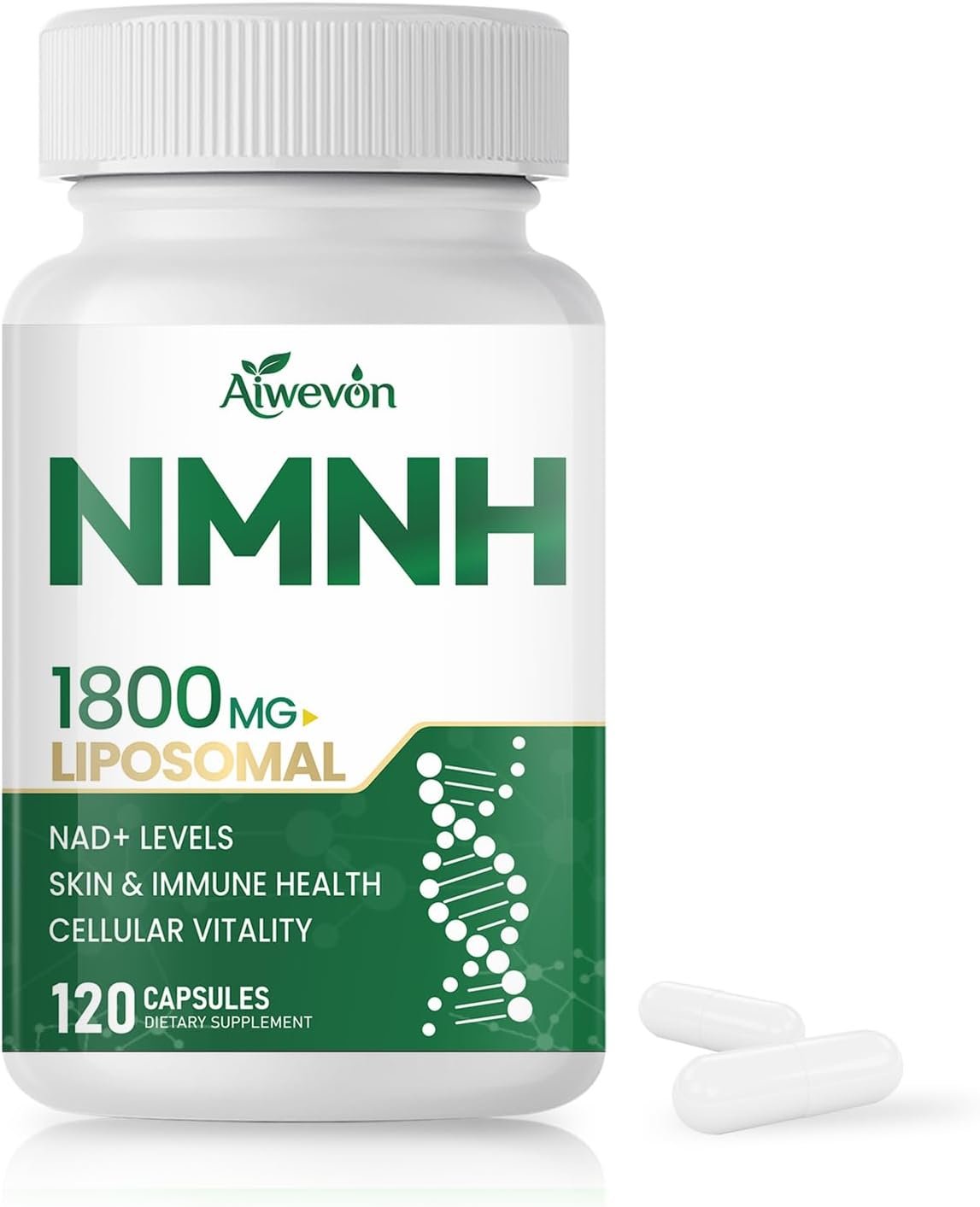 NMNH 1800mg Liposomal NAD+ Supplement, NMNH NMN Alternative with Nicotinamide Riboside & Resveratrol, NAD Booster for Cellular Energy Healthy Aging Support, 120 Vegan Capsules