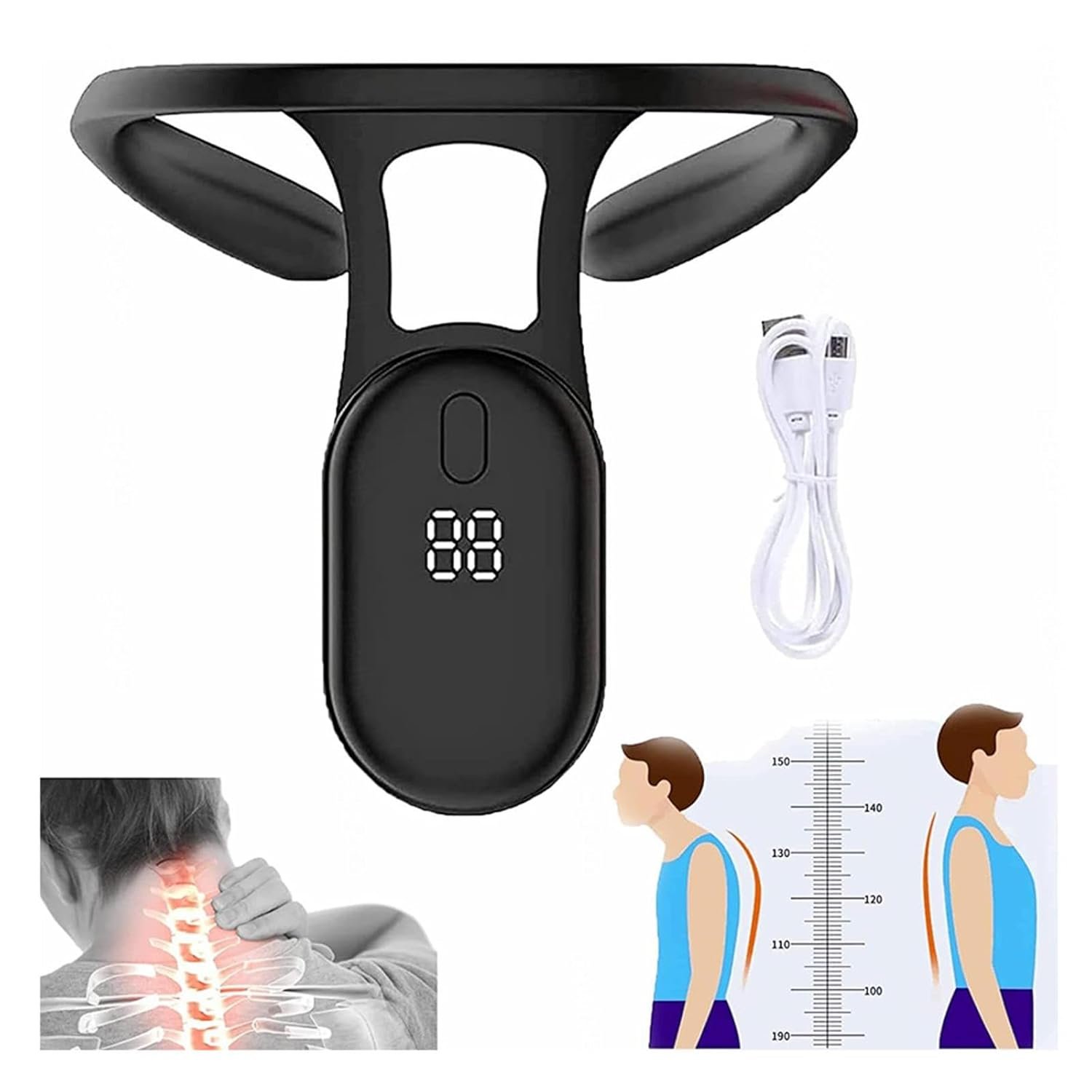 Vibration Posture Corrector, Posture Monitoring Improving The Hunchback Slouch Sensor, Suitable For Working, Studying, And Other Occasions,Black