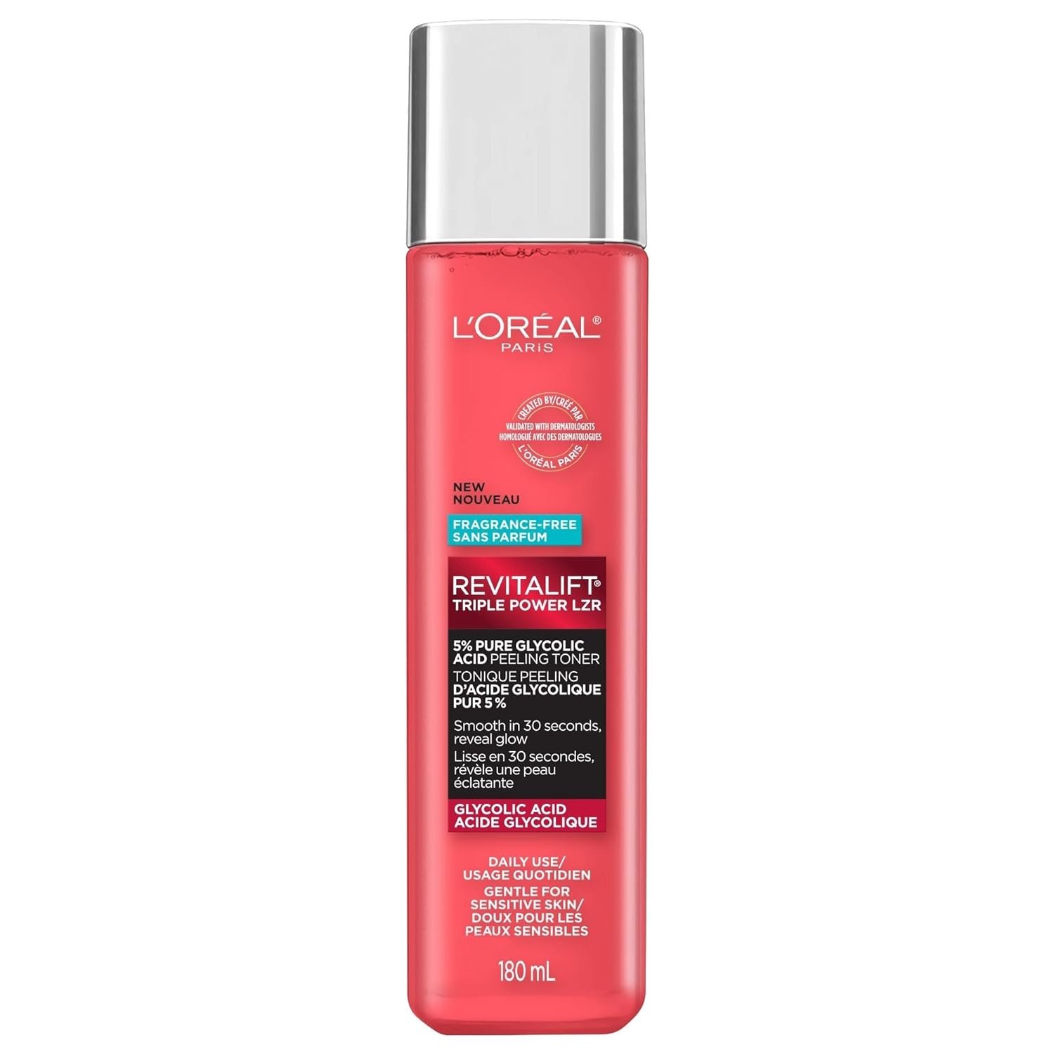 L’Oreal Paris Revitalift 5% Pure Glycolic Acid Peeling Toner with Aloe Vera, Alcohol Free, Fragrance Free 6 fl oz