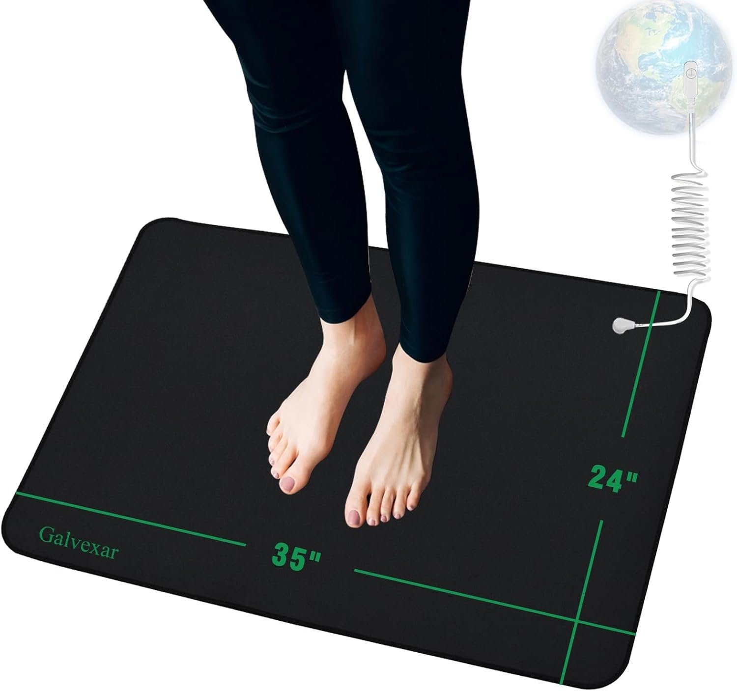 Grounding Mat for Feet Earthing Pad with 15ft Cord Conductive Carbon Fiber for Improved Sleep Pain Relief Muscle Relaxation Stress Reduction Wellness Mat for Bed Desk Couch Yoga(35″x24″)