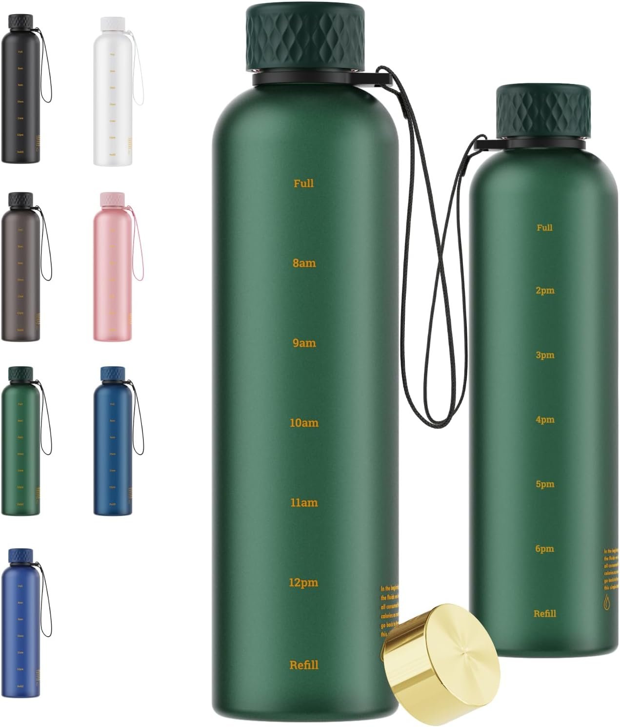 Sursip 32 oz Motivational Water Bottle with Time Marker, 1 Pack – Slim Tritan Water Bottles with Strap, Leakproof & Shatterproof Gym Bottles, Fits Cup Holder for Travel, School & Daily Hydration