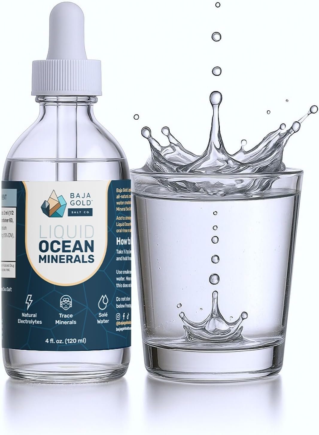 Baja Gold Liquid Ocean Trace Mineral Drops – Ionic Electrolyte Drops for Drinking Water & Food Flavor Enhancement – Mineral-Rich Saline Solution & Oral Cleanse – 4 fl oz, 30-Day Supply