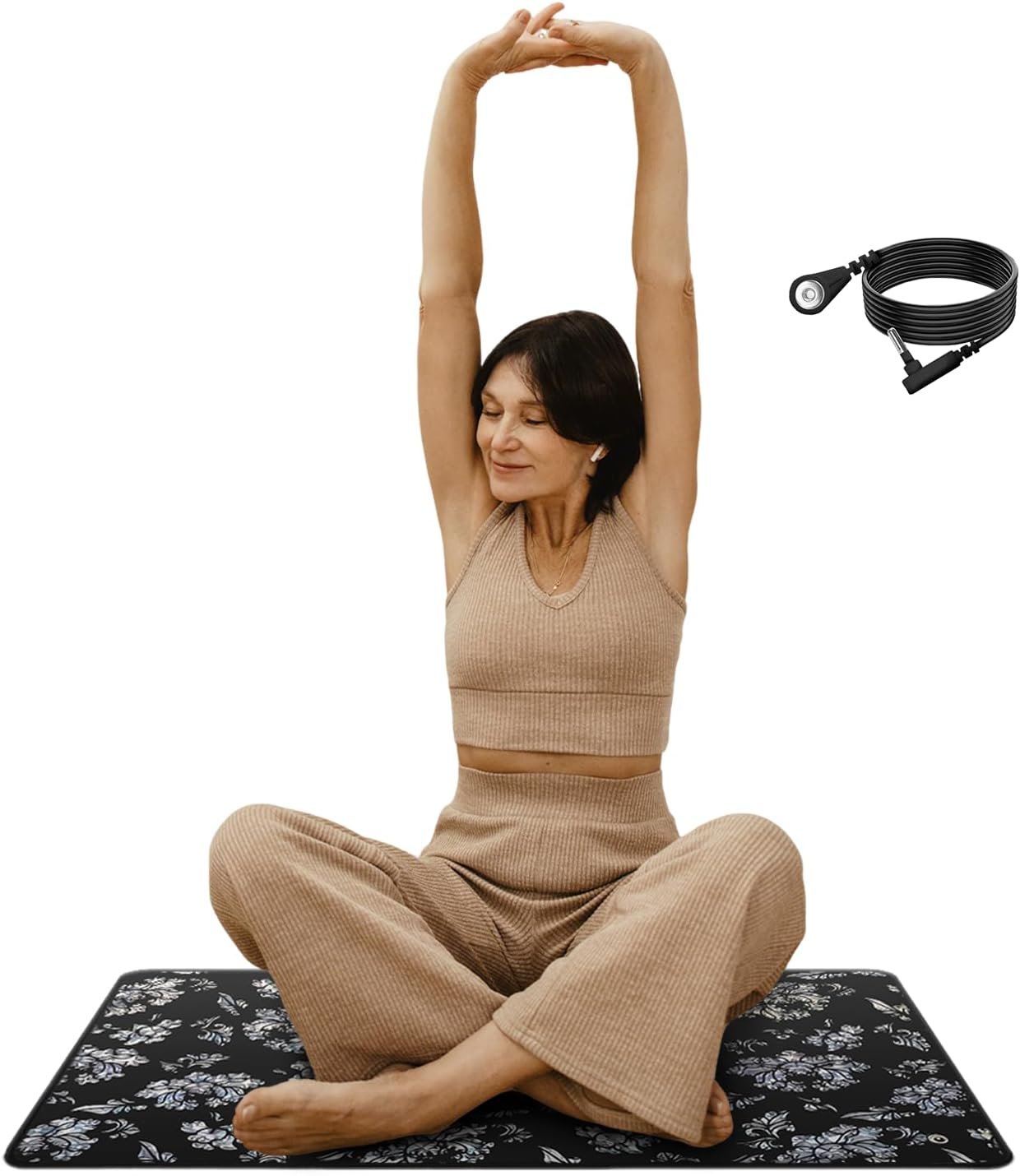 Grounding Mat Set for Better Sleep, 23.6×35.4 Inch Grounding Pad with 15 Ft Grounding Cord, Reduces Insomnia Anxiety Pain, Yoga Pad Pet Pad Foot Mat, black