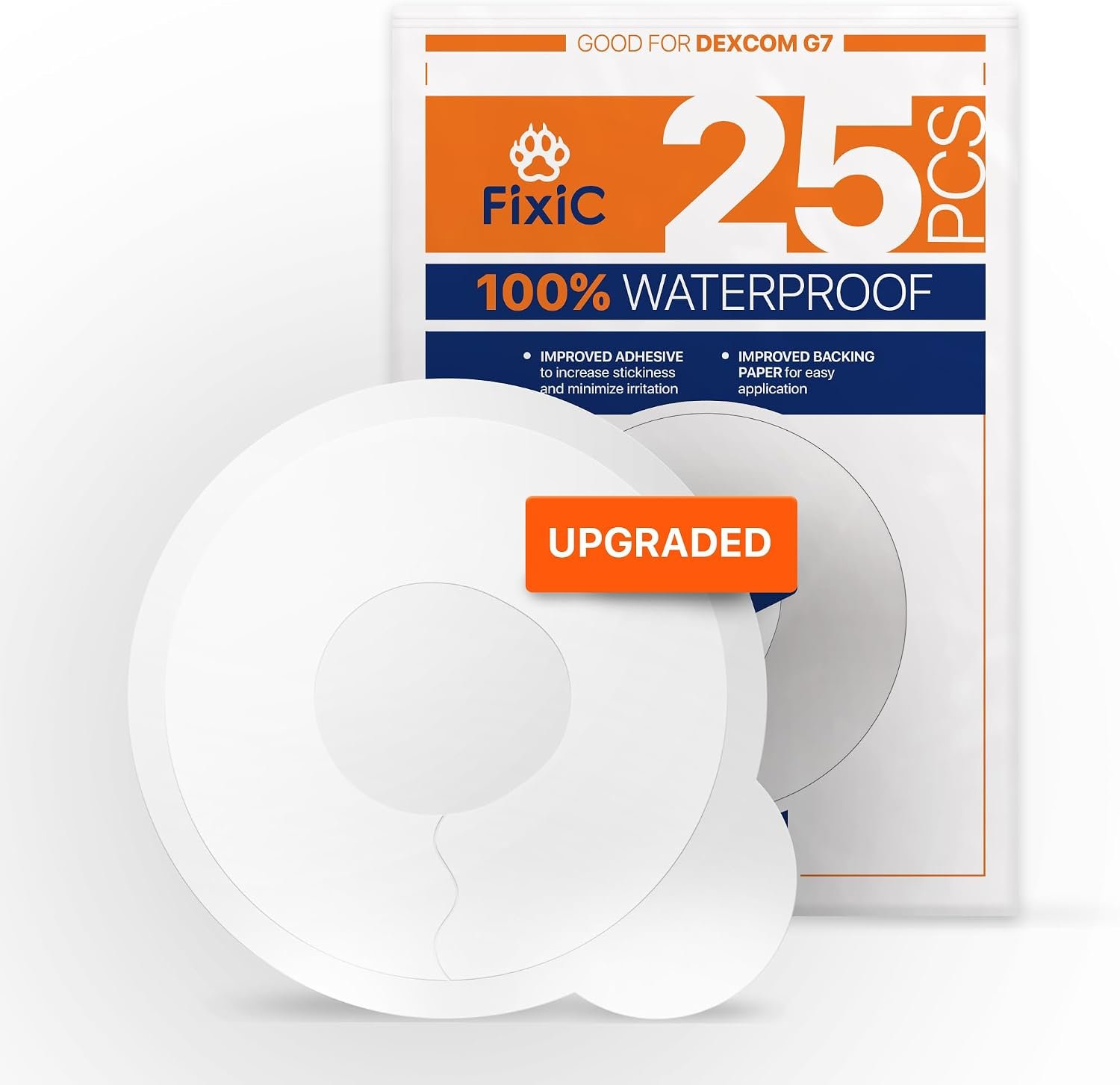 Fixic G7 Over Patches – 25 Pack – Premium Adhesive Patches Compatible with Dexcom G7 & Stelo CGMs – Waterproof Adhesive – Pre-Cut Back Paper – Long Fixation for Your Sensor! (Upgraded, Transparent)