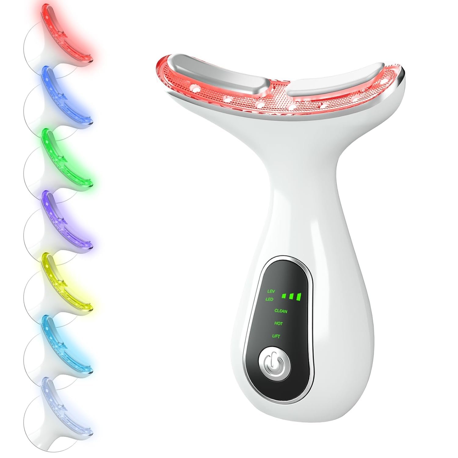 Facial Massager 7 Color Face Lift Device, White | Face and Neck Massage, 113°F Heat, Vibration, Clean Function, 3-in-1 Multifunctional