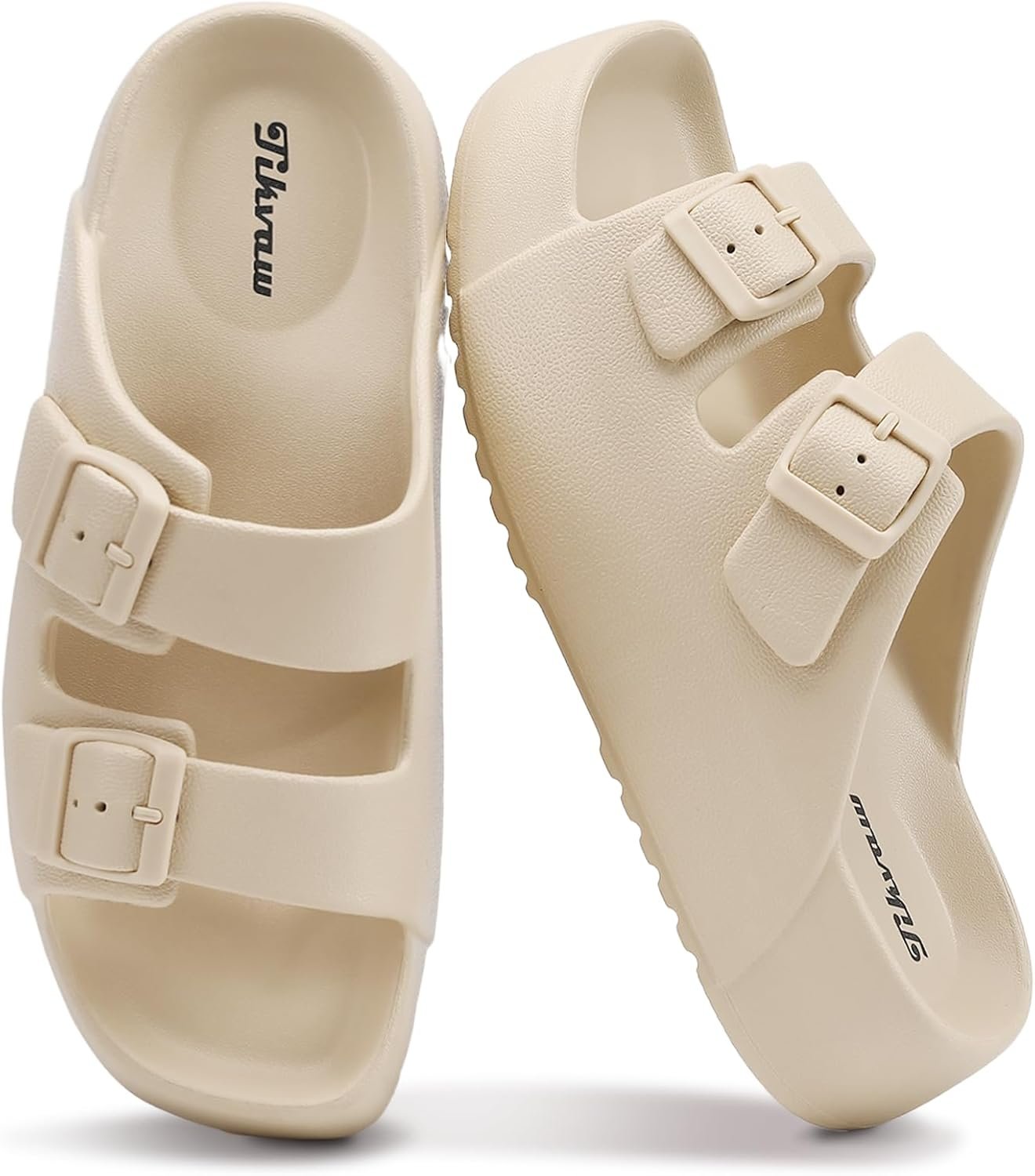 TIKVAW Women’s Platform Sandals with Arch Support Square Toe Adjustable 2 Buckle Sandals,Comfort Lightweight Summer Beach Slides