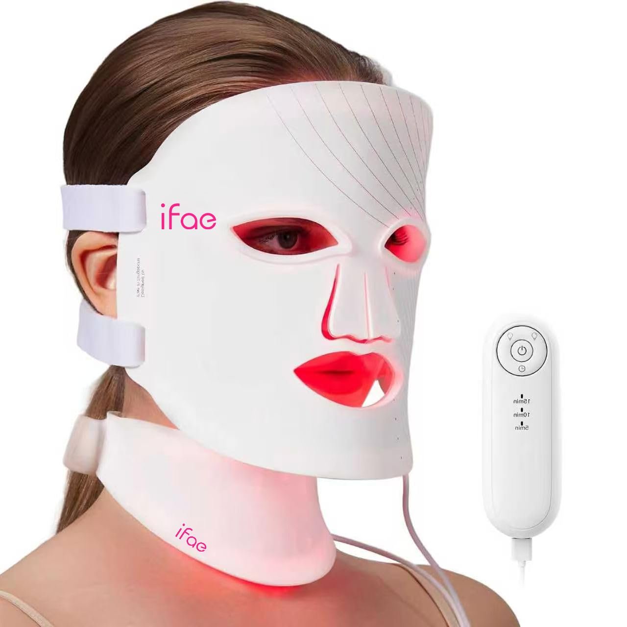 Red Light Therapy Mask for Face and Neck, 7 Colors with NIR Led Face Mask Light Therapy with Eye Protection and Remote, Rechargeable Ergonomic Design for True Anti-Aging Skincare at Home White